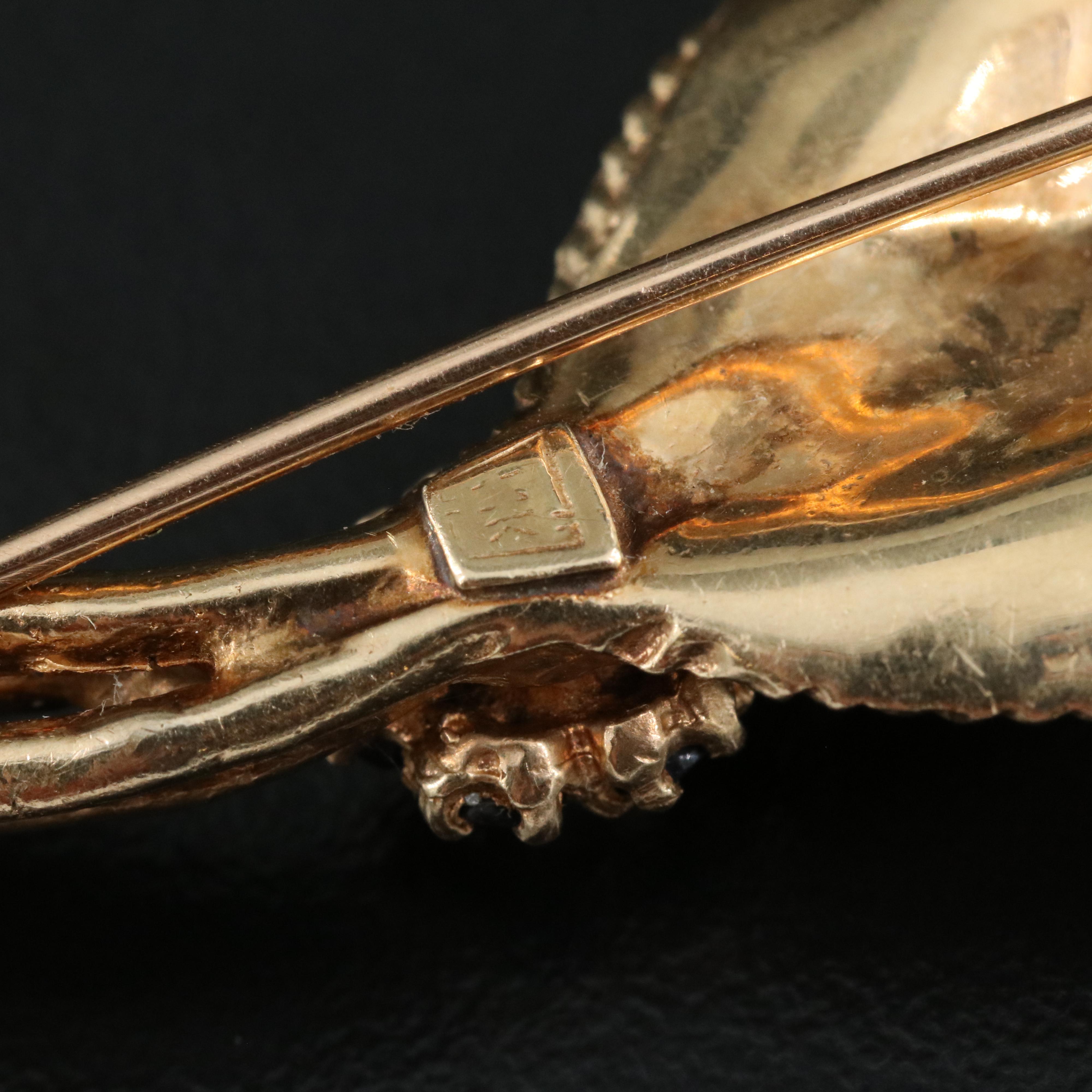 14K Seed Pearl and Sapphire Brooch