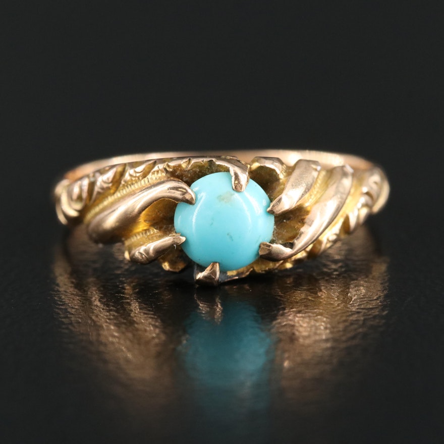 10K Turquoise Ring with Fluted Shoulders