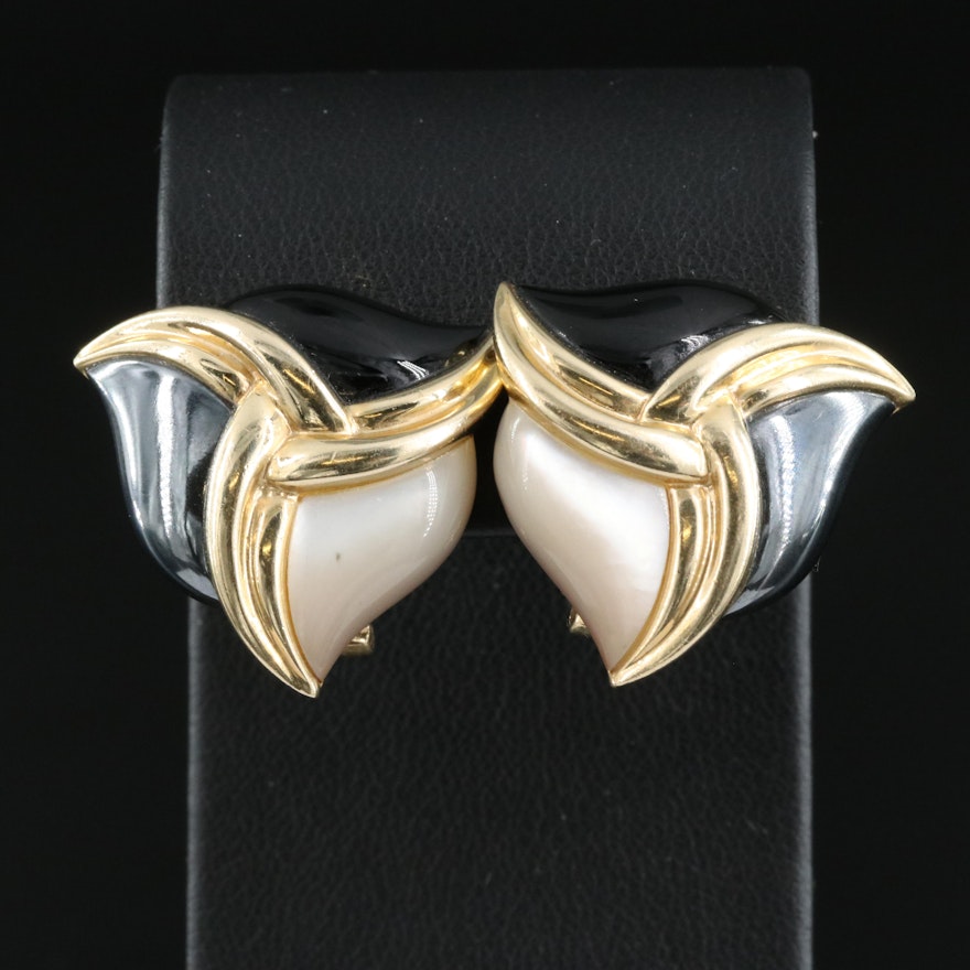 14K Hematite, Black Onyx and Mother-of-Pearl Earrings