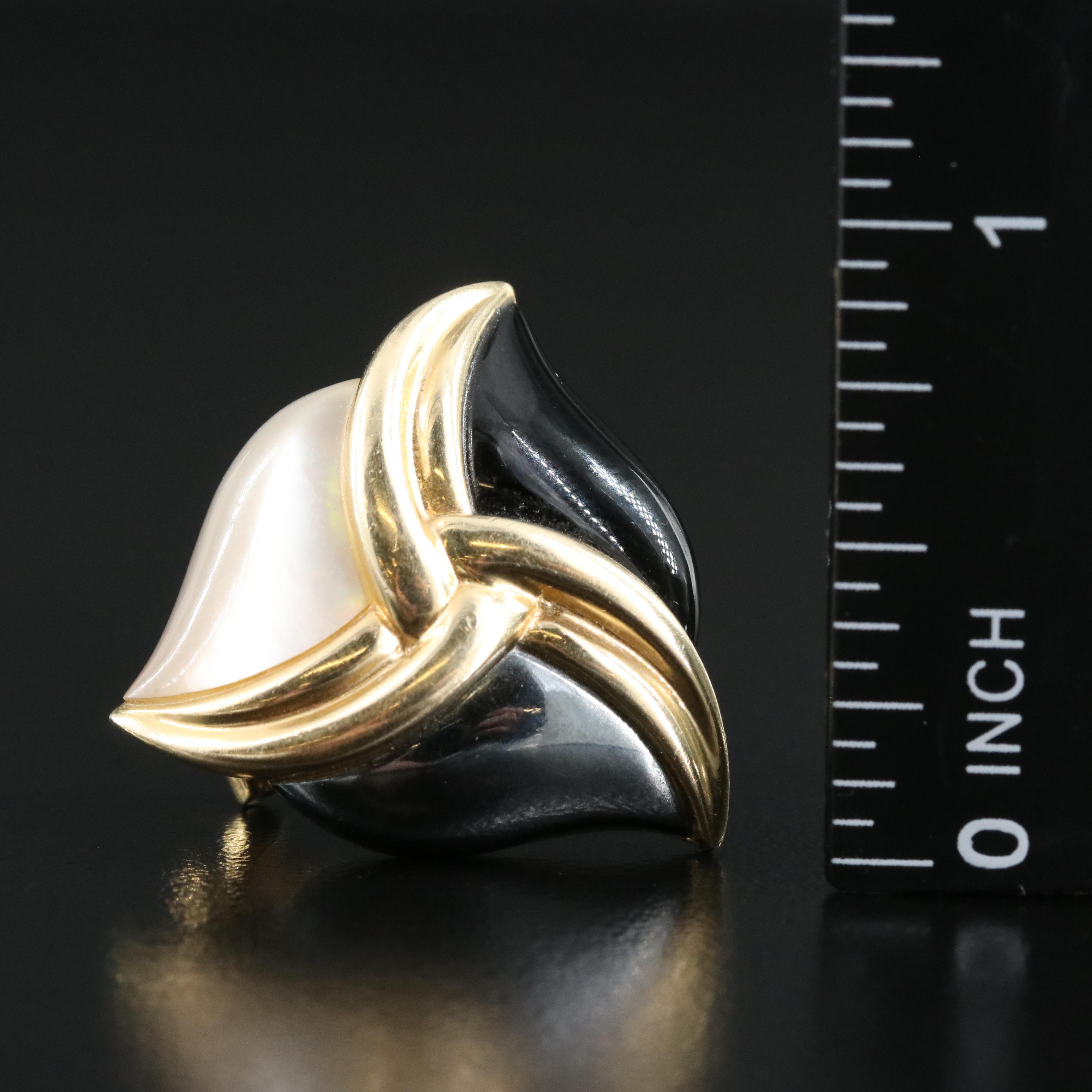 14K Hematite, Black Onyx and Mother-of-Pearl Earrings