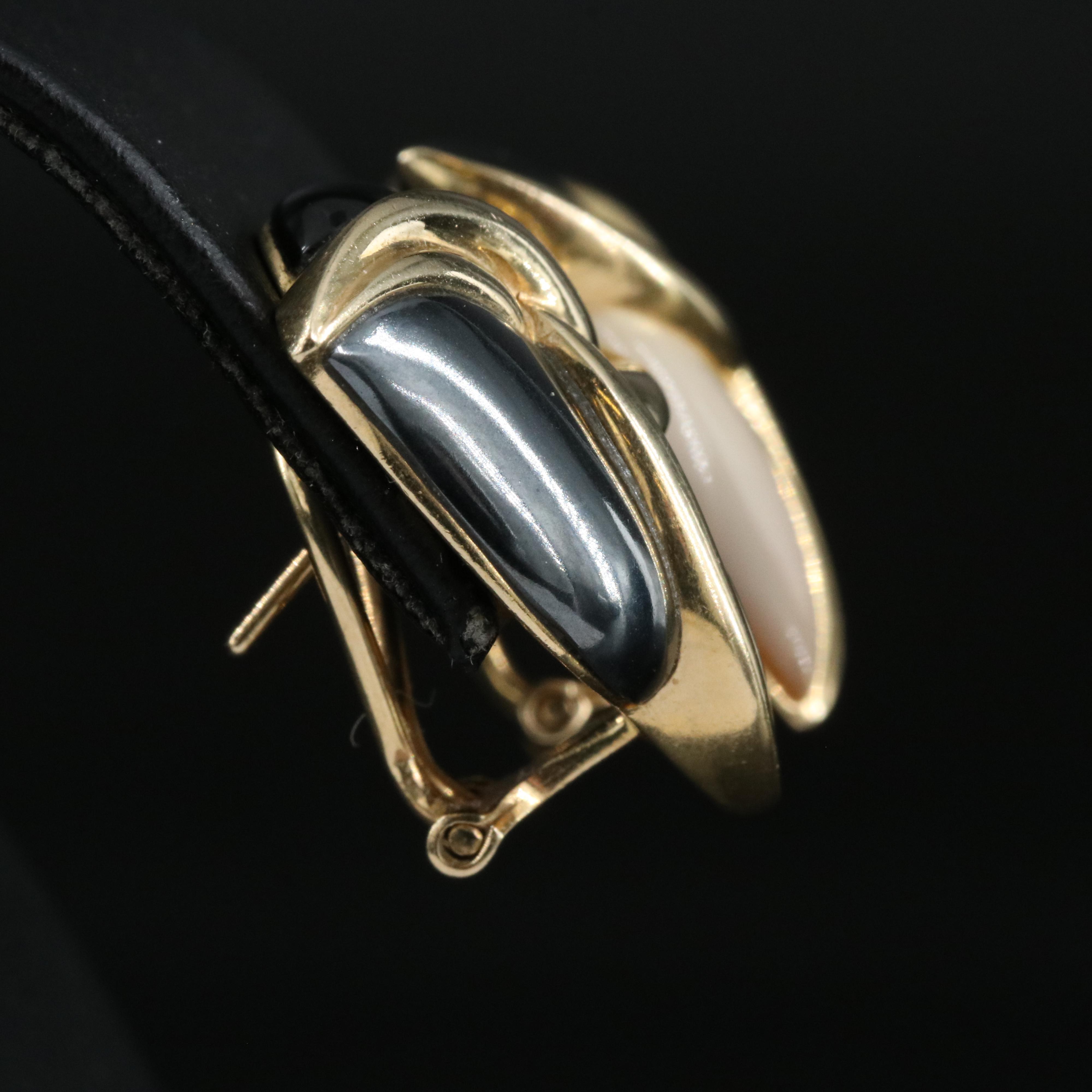 14K Hematite, Black Onyx and Mother-of-Pearl Earrings