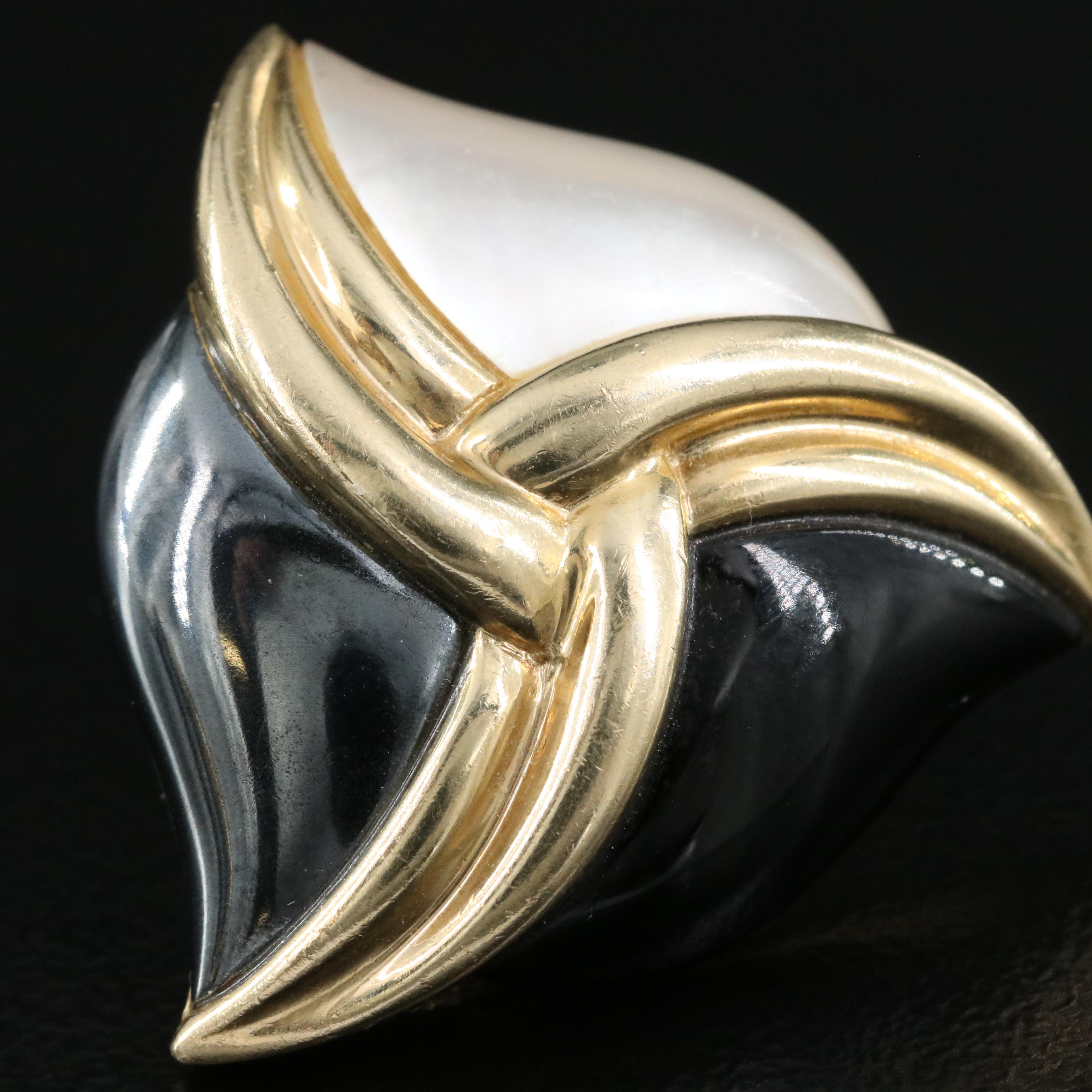 14K Hematite, Black Onyx and Mother-of-Pearl Earrings