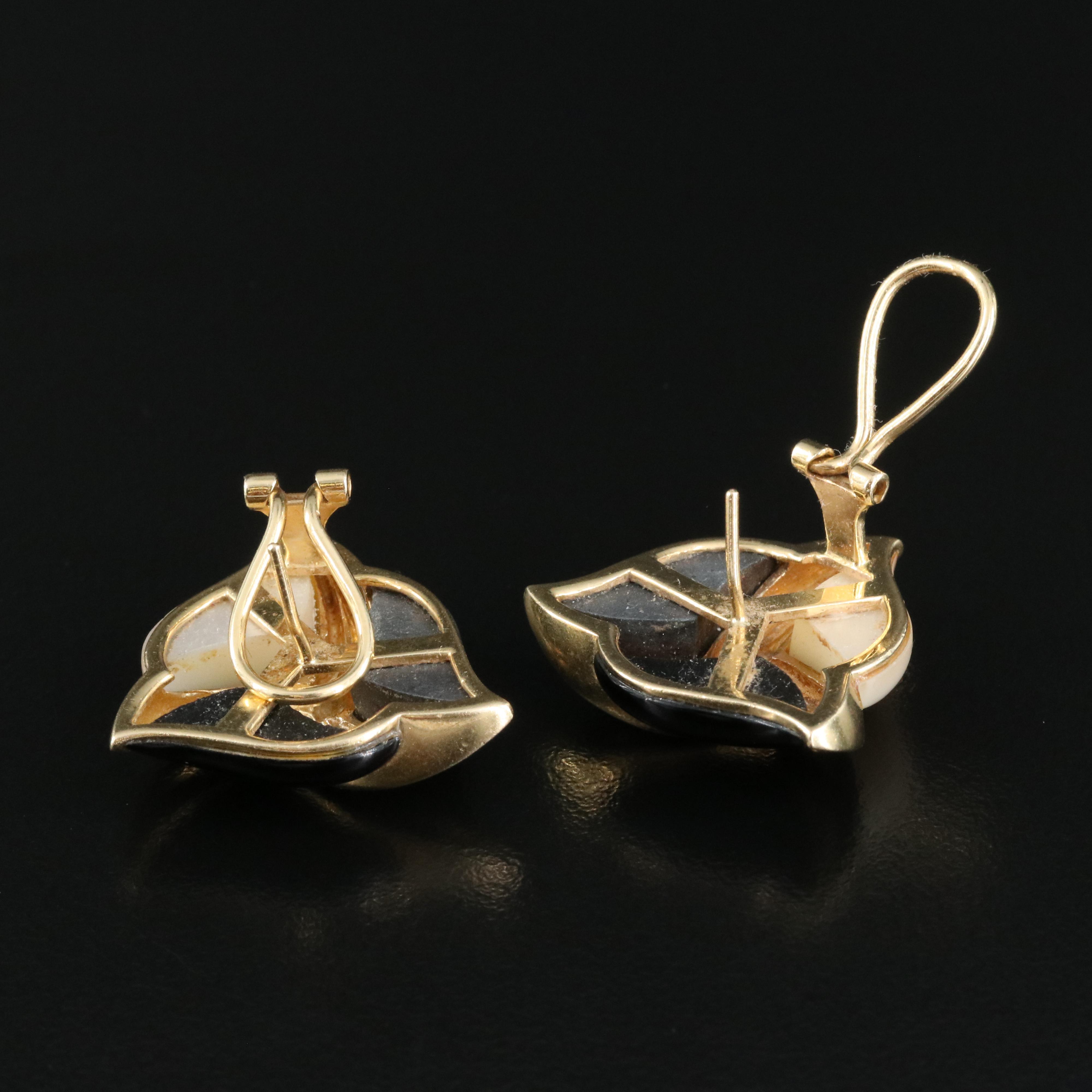 14K Hematite, Black Onyx and Mother-of-Pearl Earrings