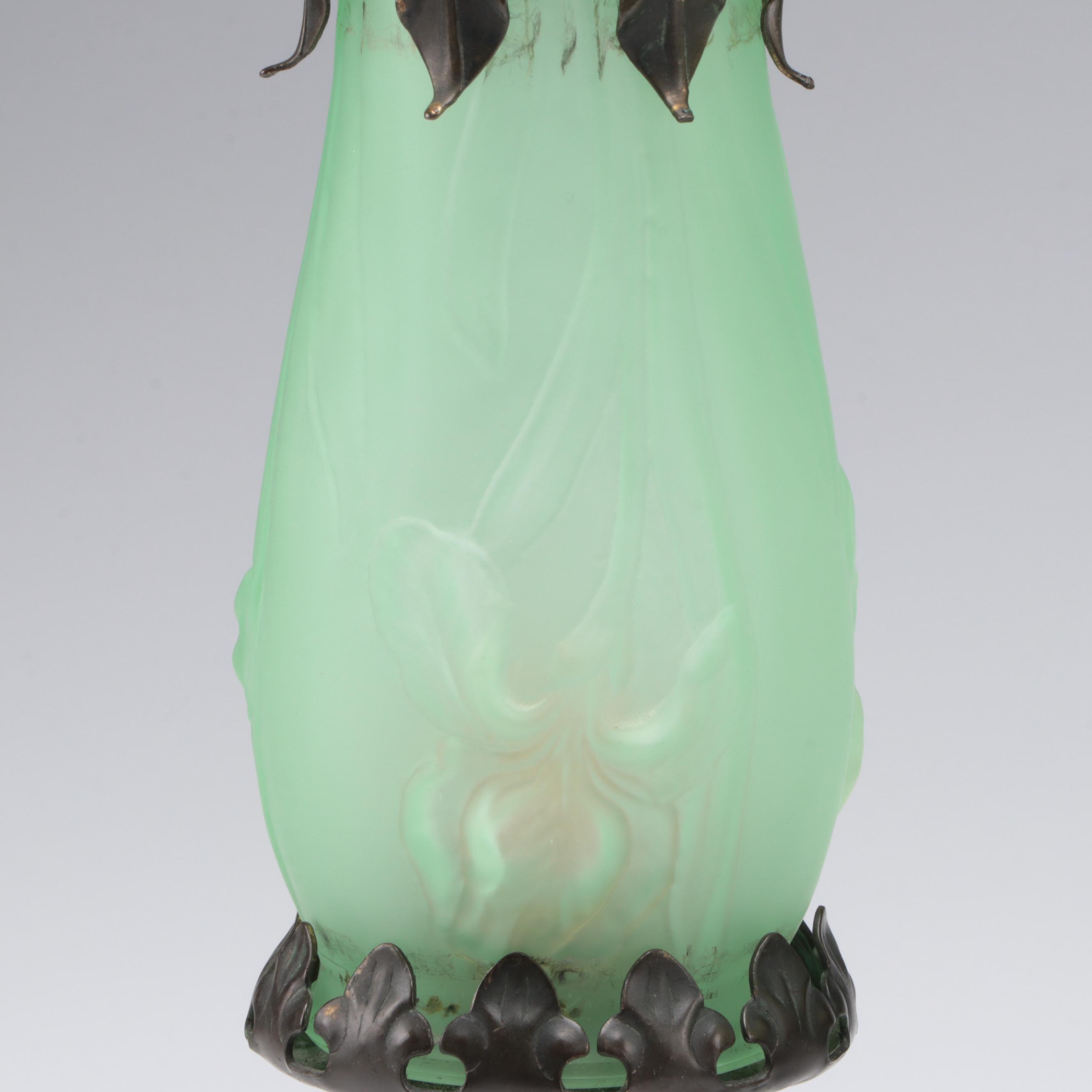 Pair of Victorian Style Boudoir Lamps with Satin Uranium Glass Shades, 1930s