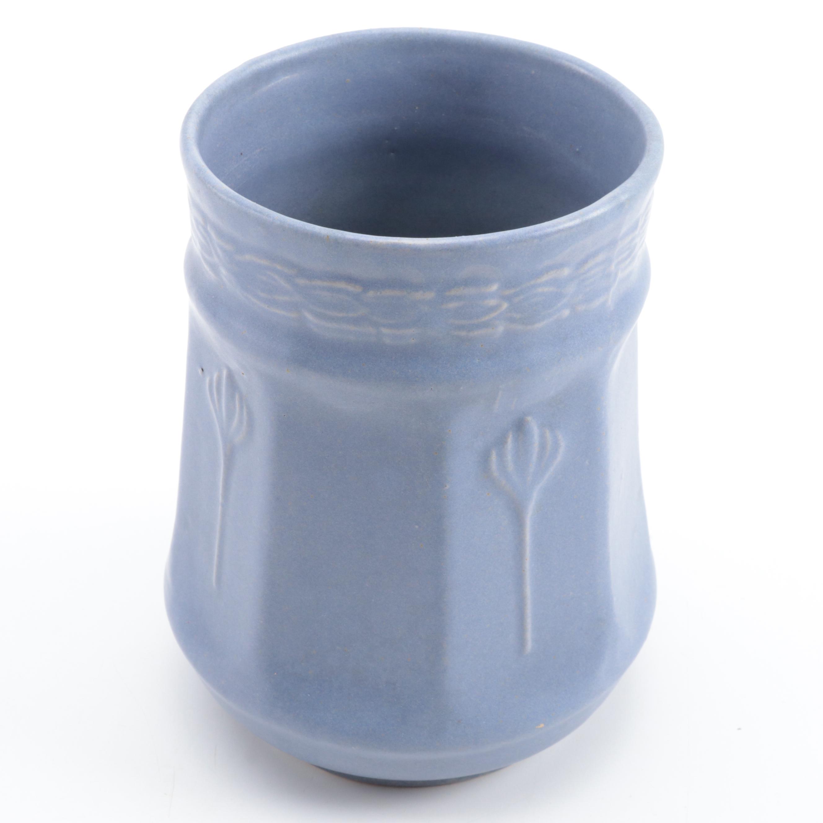 Art Deco Style Matte Blue Vase with Art Pottery Flower Frog and Chicken Figurine