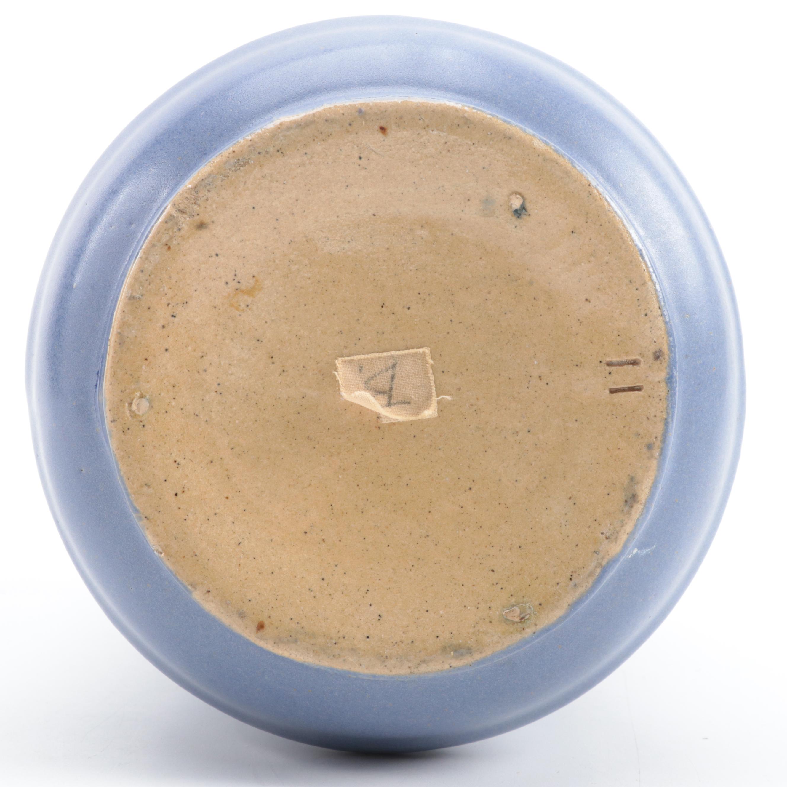 Art Deco Style Matte Blue Vase with Art Pottery Flower Frog and Chicken Figurine