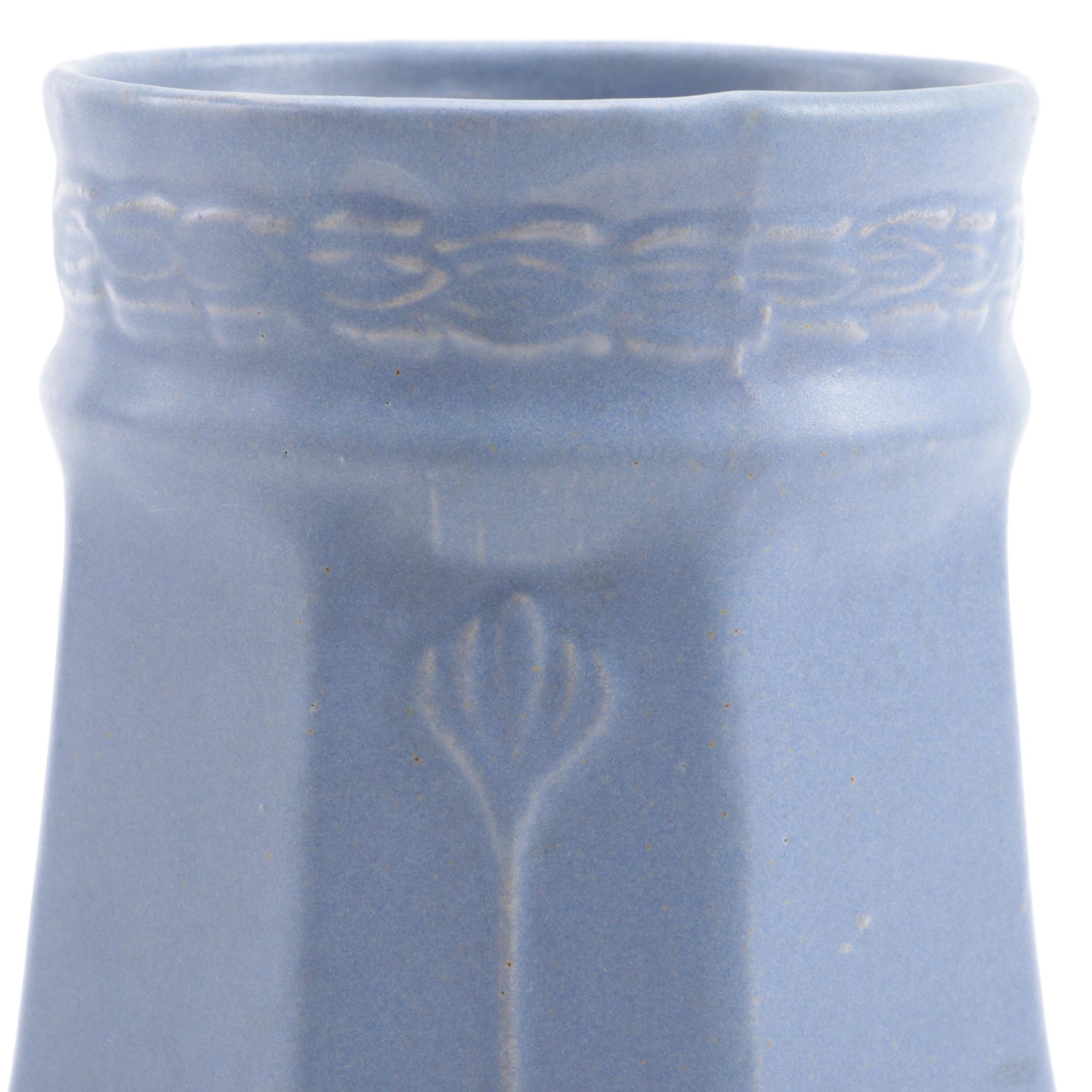 Art Deco Style Matte Blue Vase with Art Pottery Flower Frog and Chicken Figurine