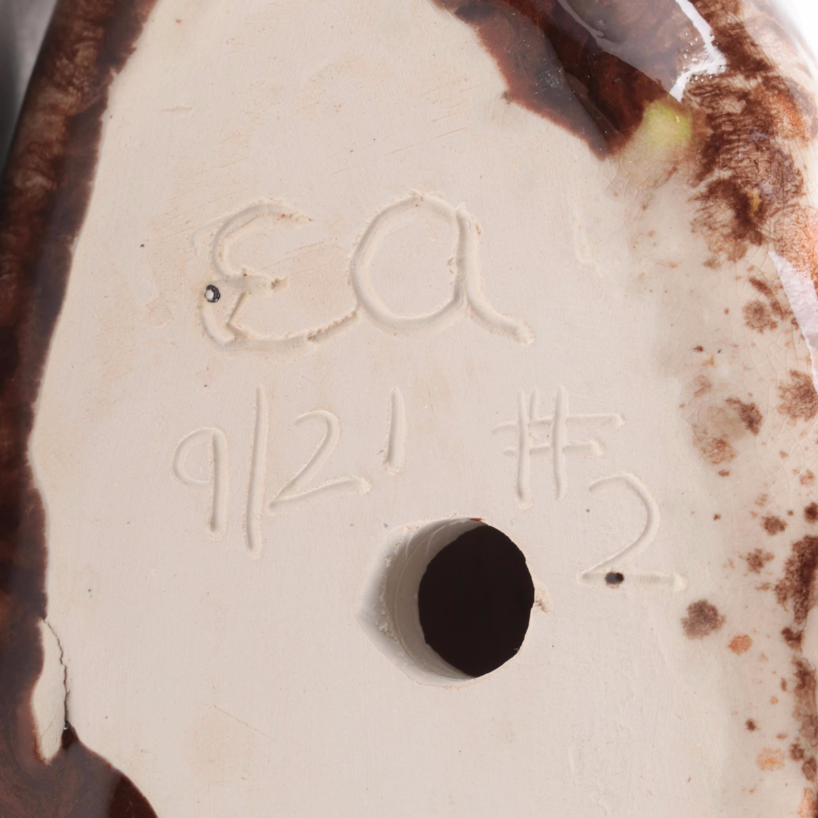 Art Deco Style Matte Blue Vase with Art Pottery Flower Frog and Chicken Figurine