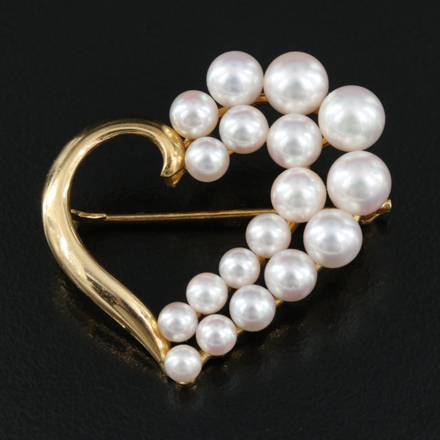 Mikimoto 18K Heart Brooch