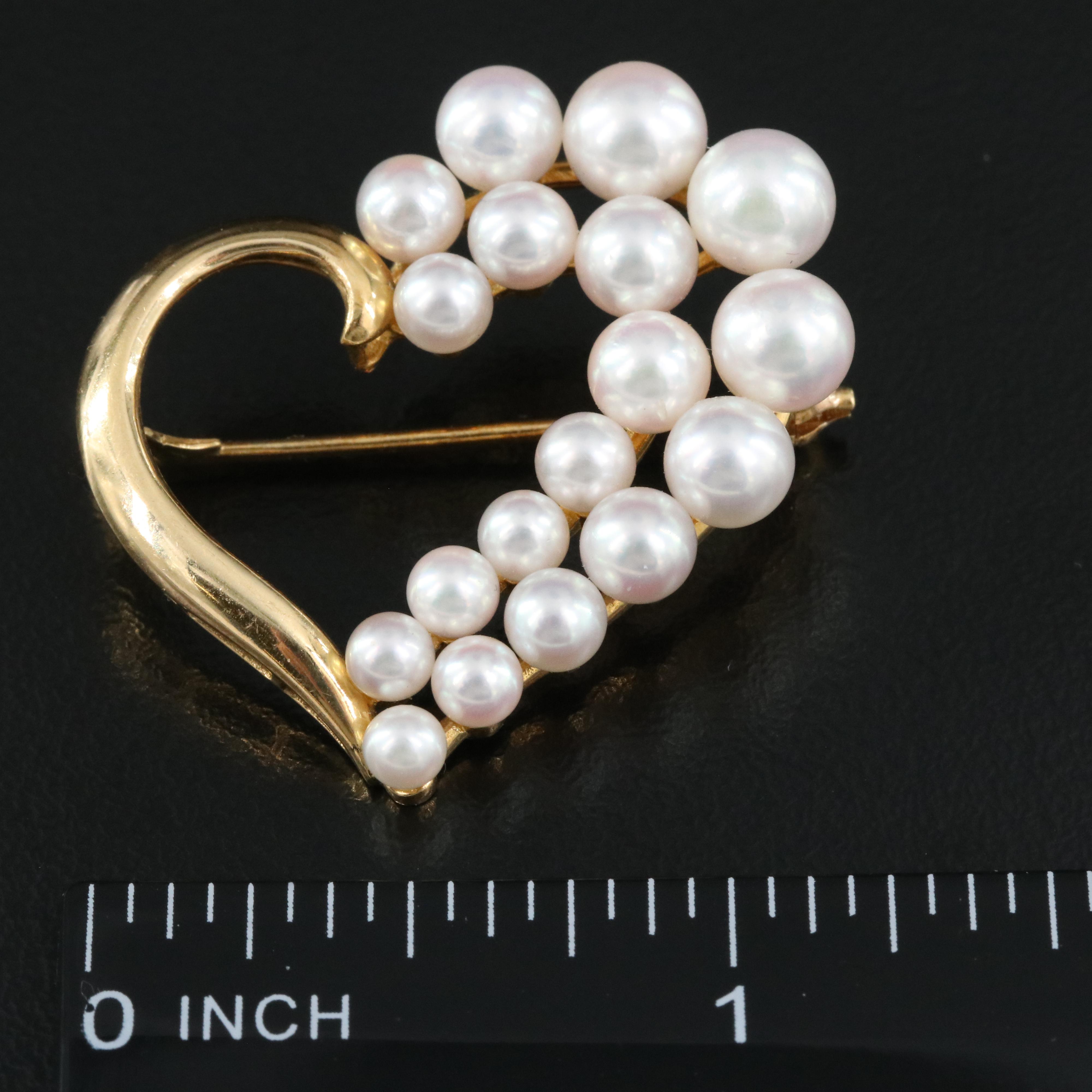 Mikimoto 18K Heart Brooch
