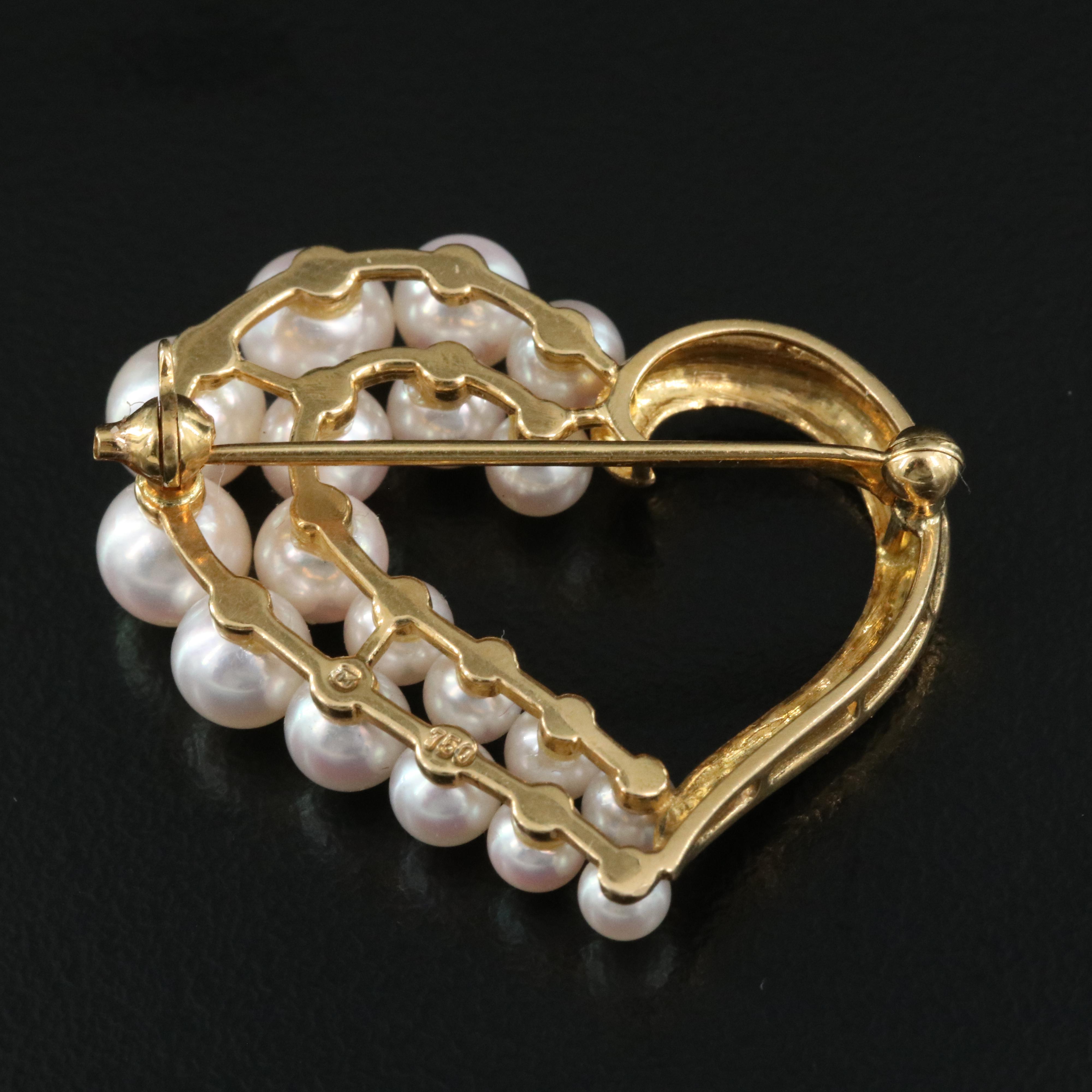 Mikimoto 18K Heart Brooch