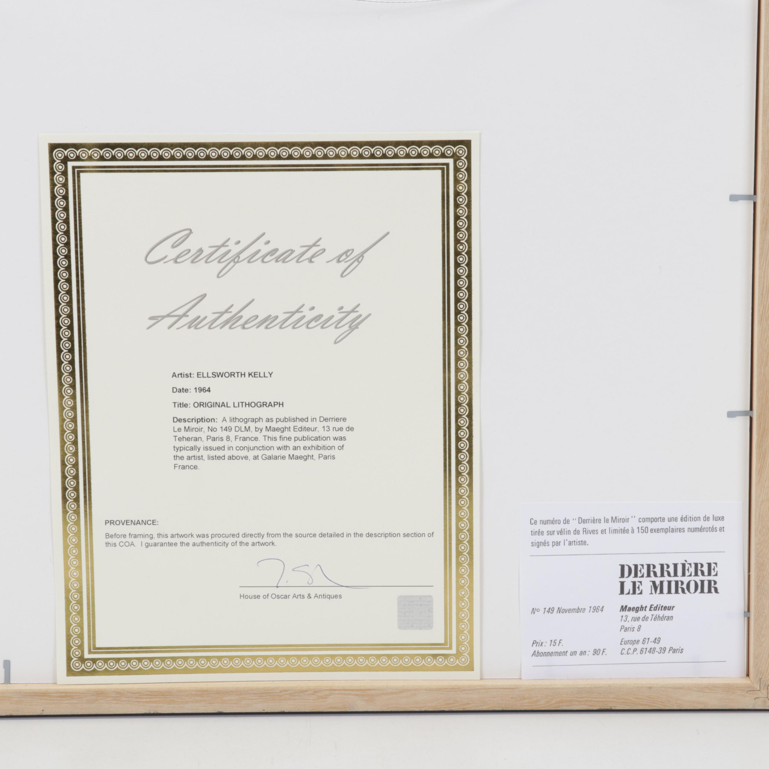 Ellsworth Kelly Lithograph for "Derrière le Miroir," 1964