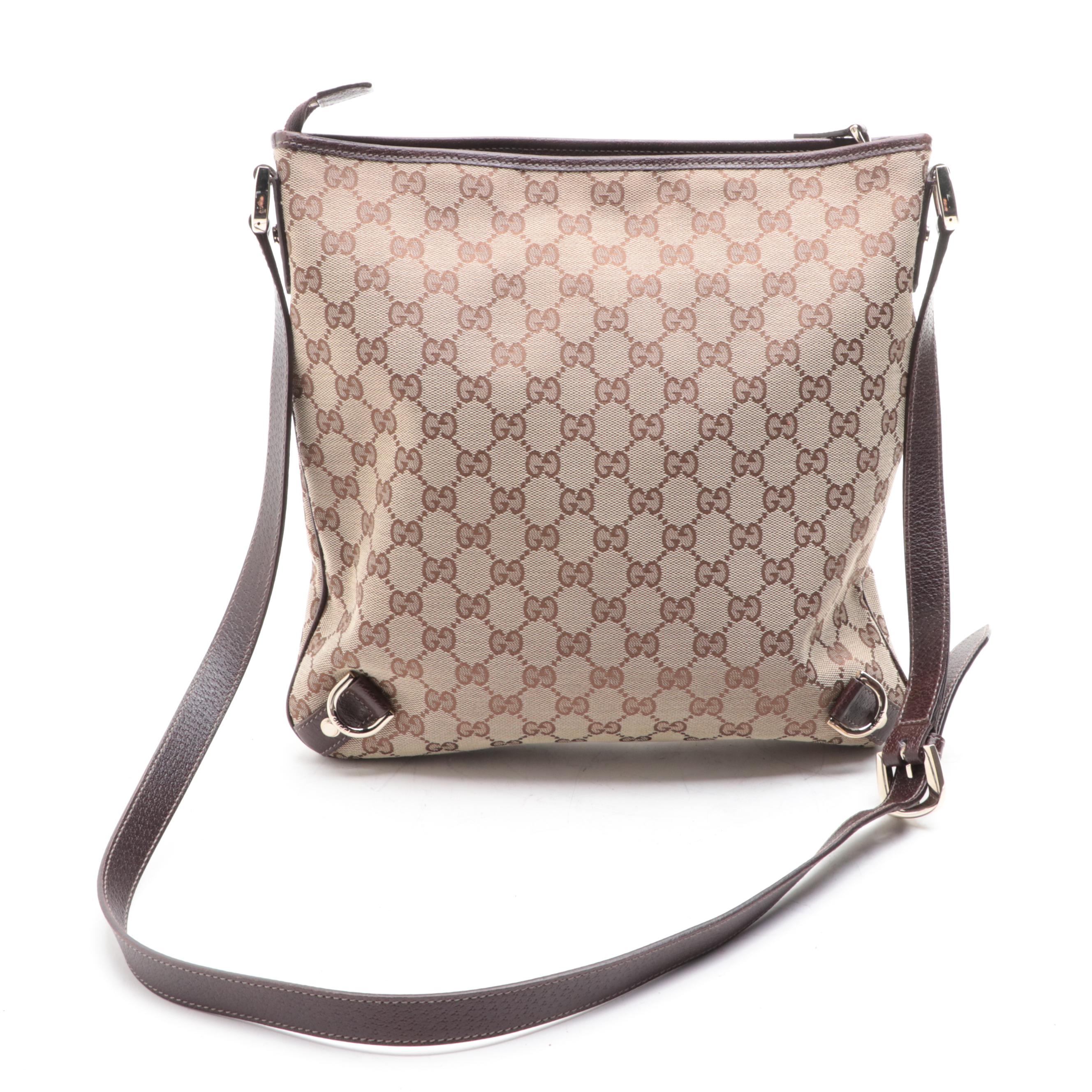 Gucci Abbey Flat Crossbody Bag in GG Canvas and Cinghiale Leather