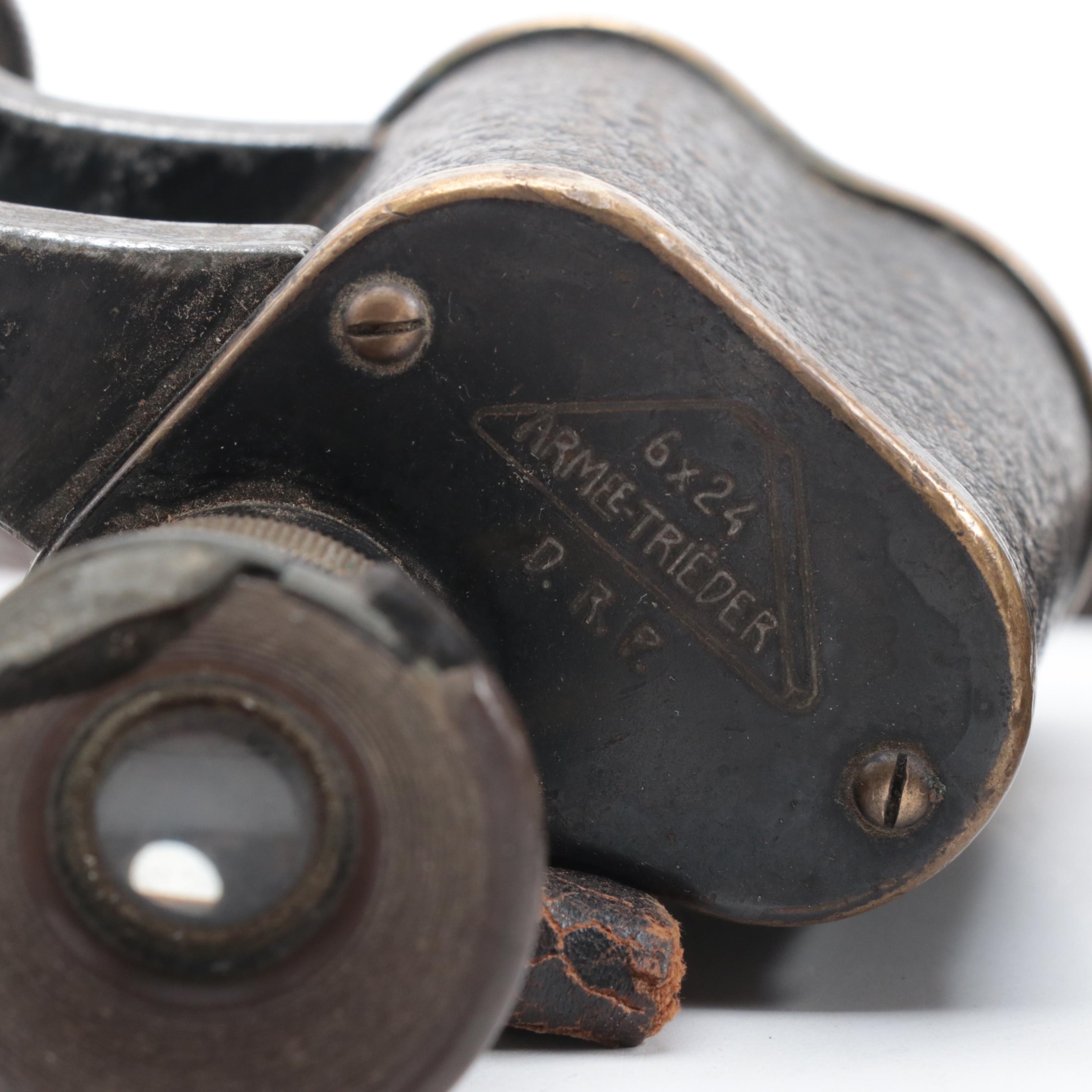 WWI and WWII Era Trieder and Other Military Binoculars with Leather Cases