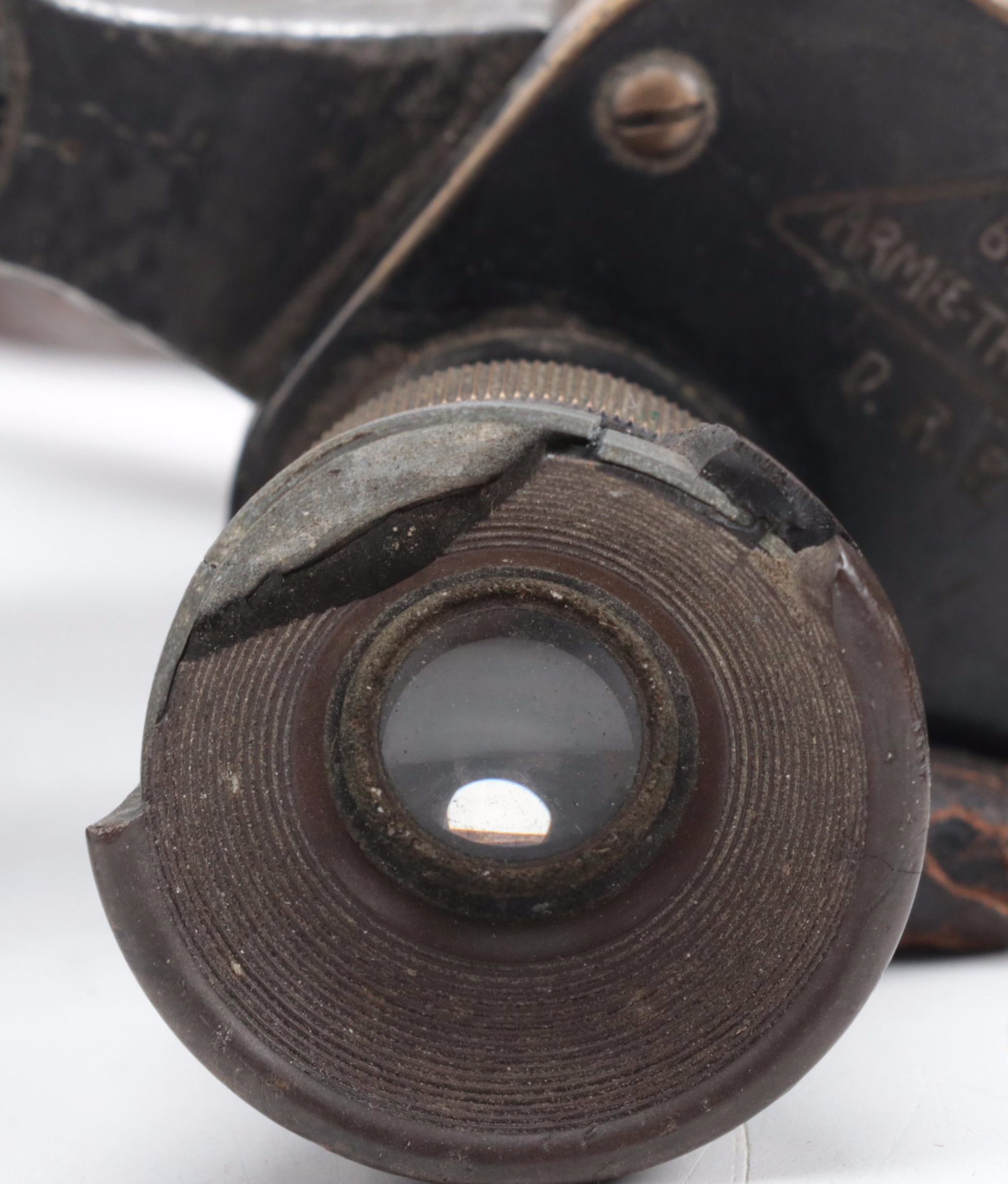 WWI and WWII Era Trieder and Other Military Binoculars with Leather Cases