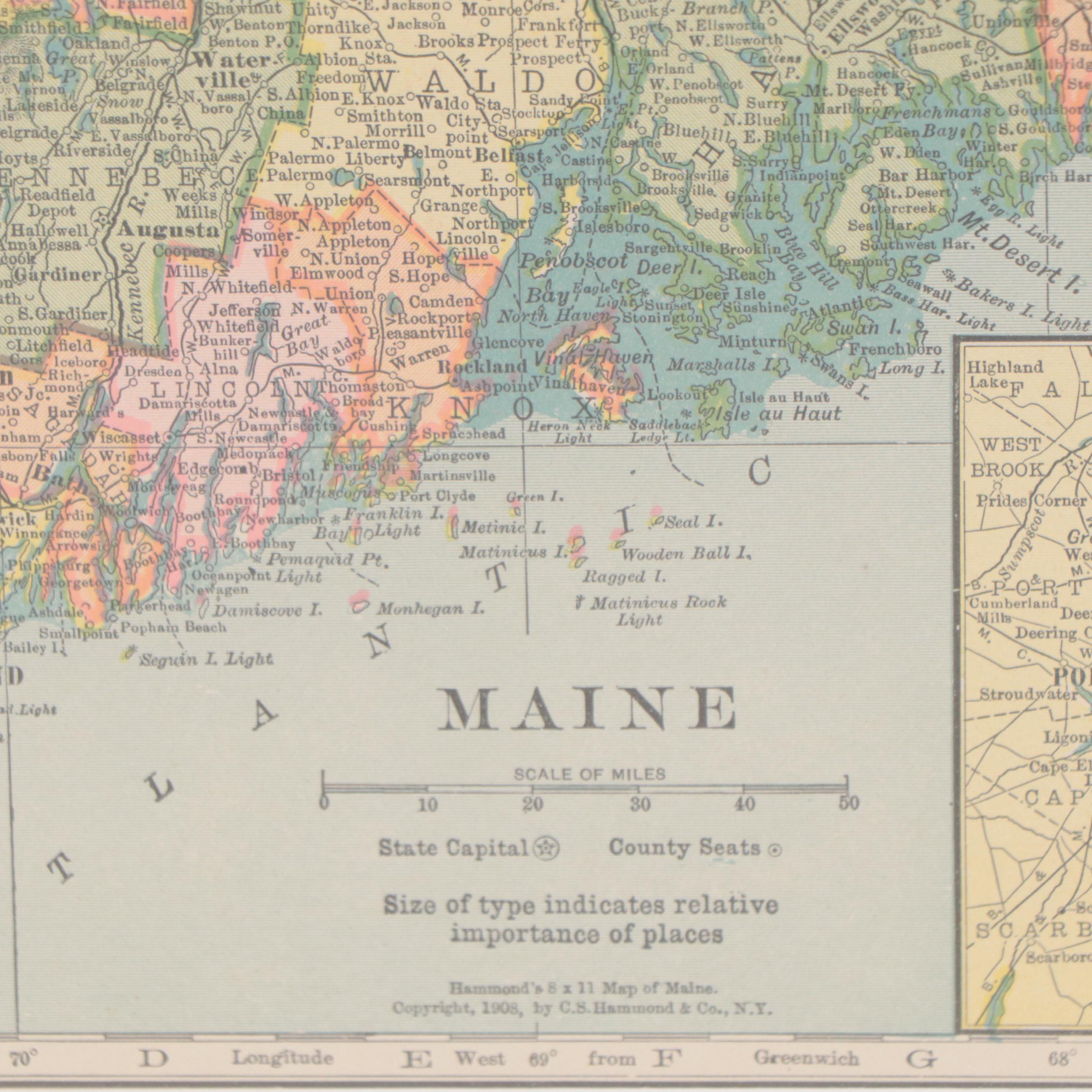 C. S. Hammond & Co. Wax Engraving Map "Maine," 1909