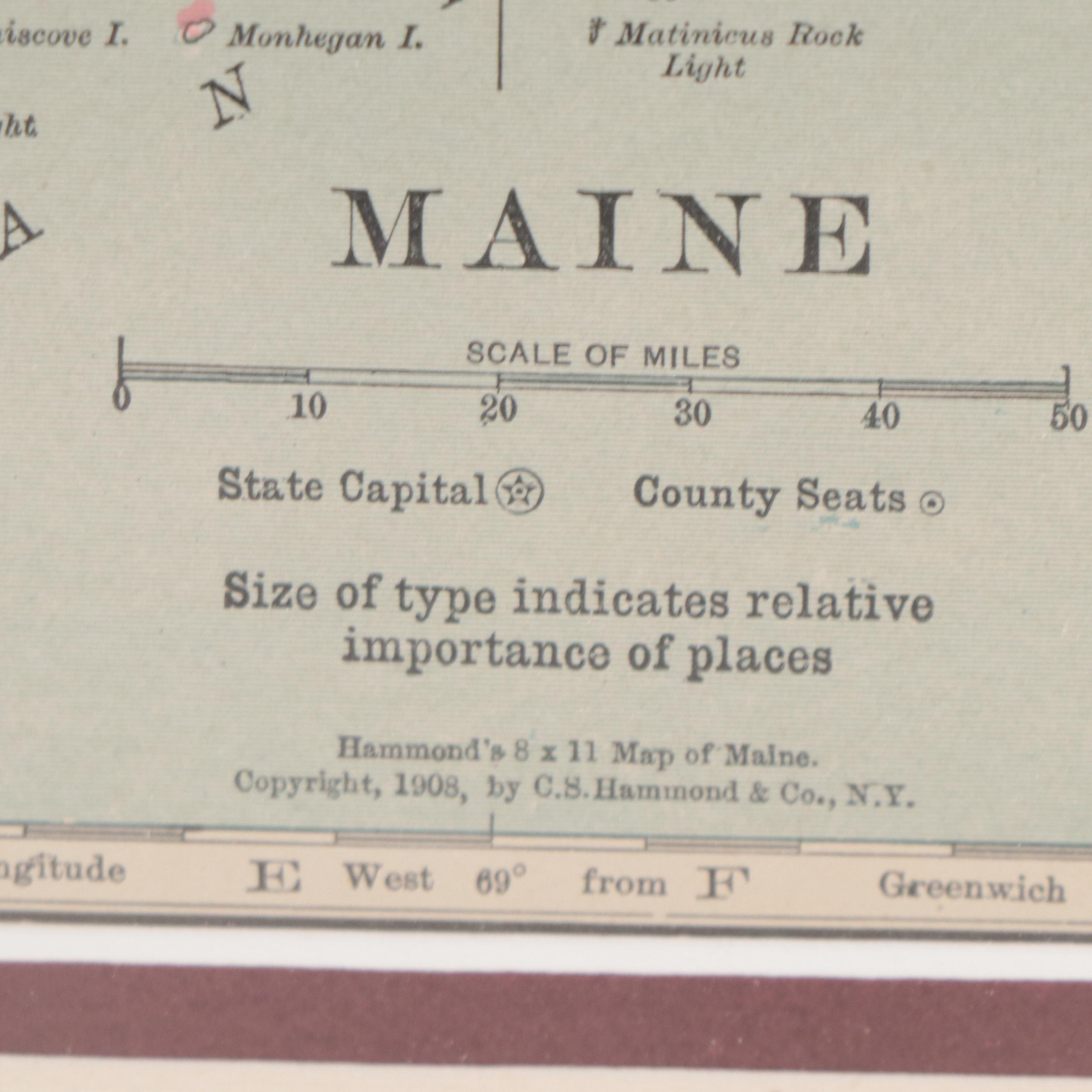 C. S. Hammond & Co. Wax Engraving Map "Maine," 1909