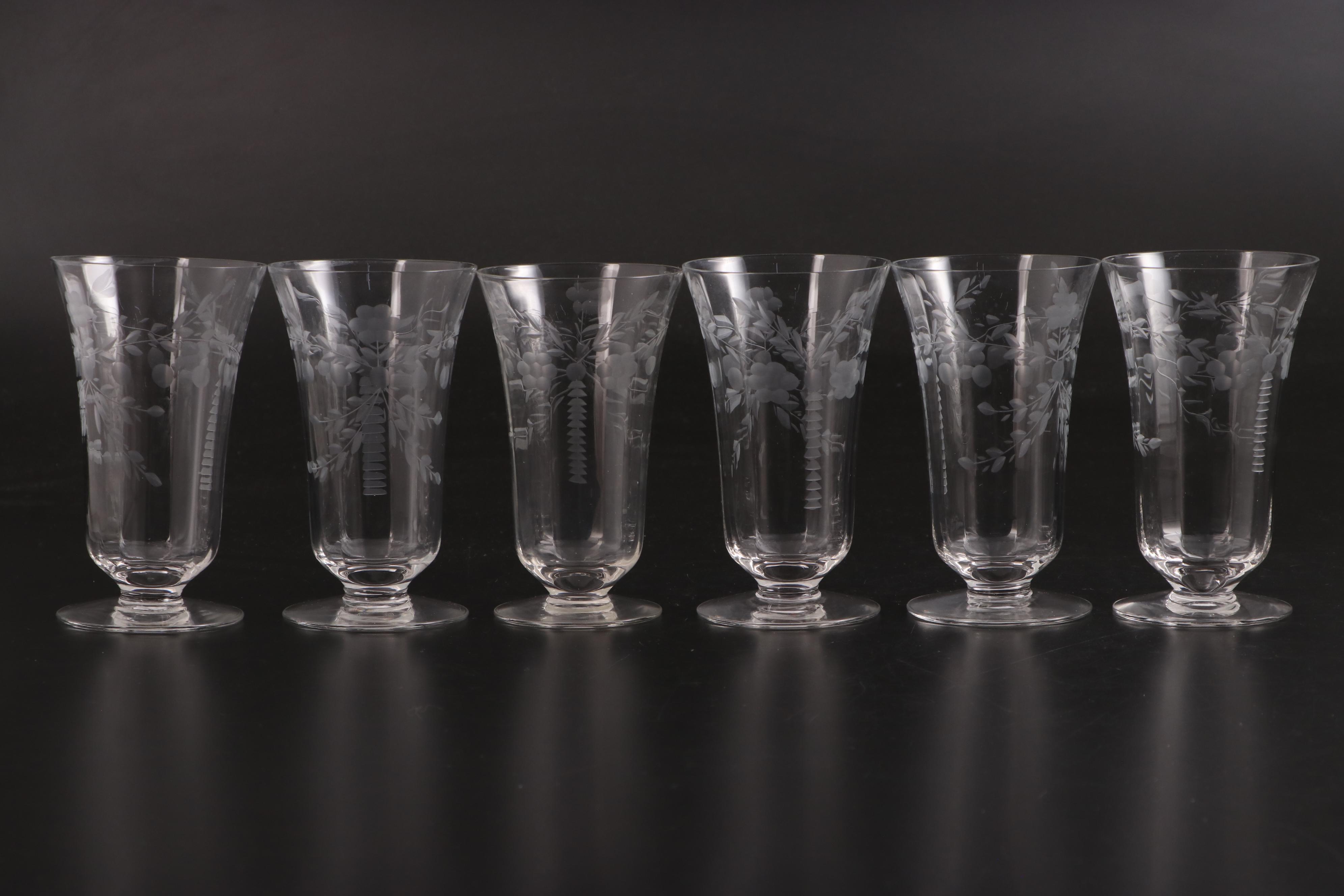Clear Wheel-Cut Depression Era Footed Parfait Glasses
