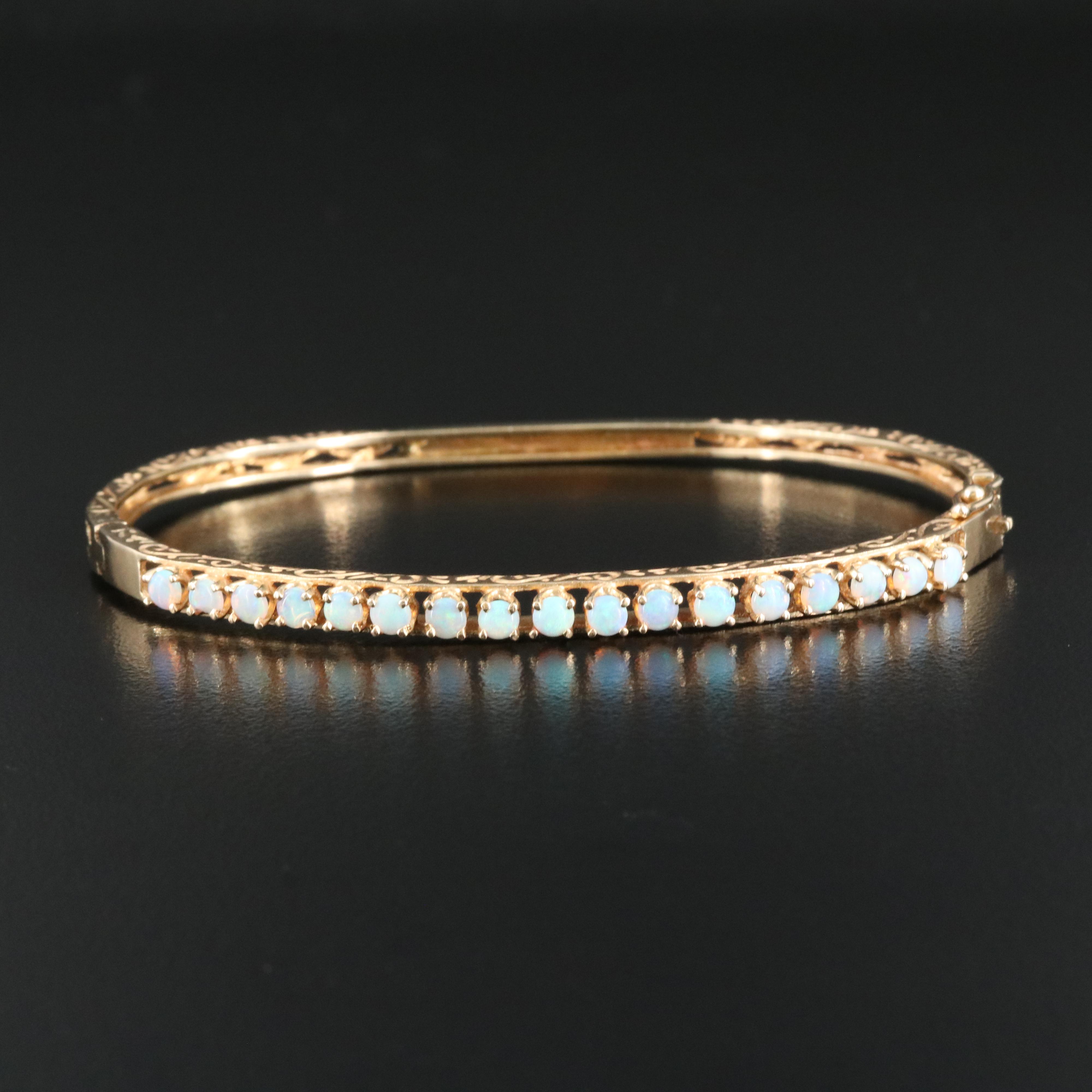 14K Opal Hinged Bangle
