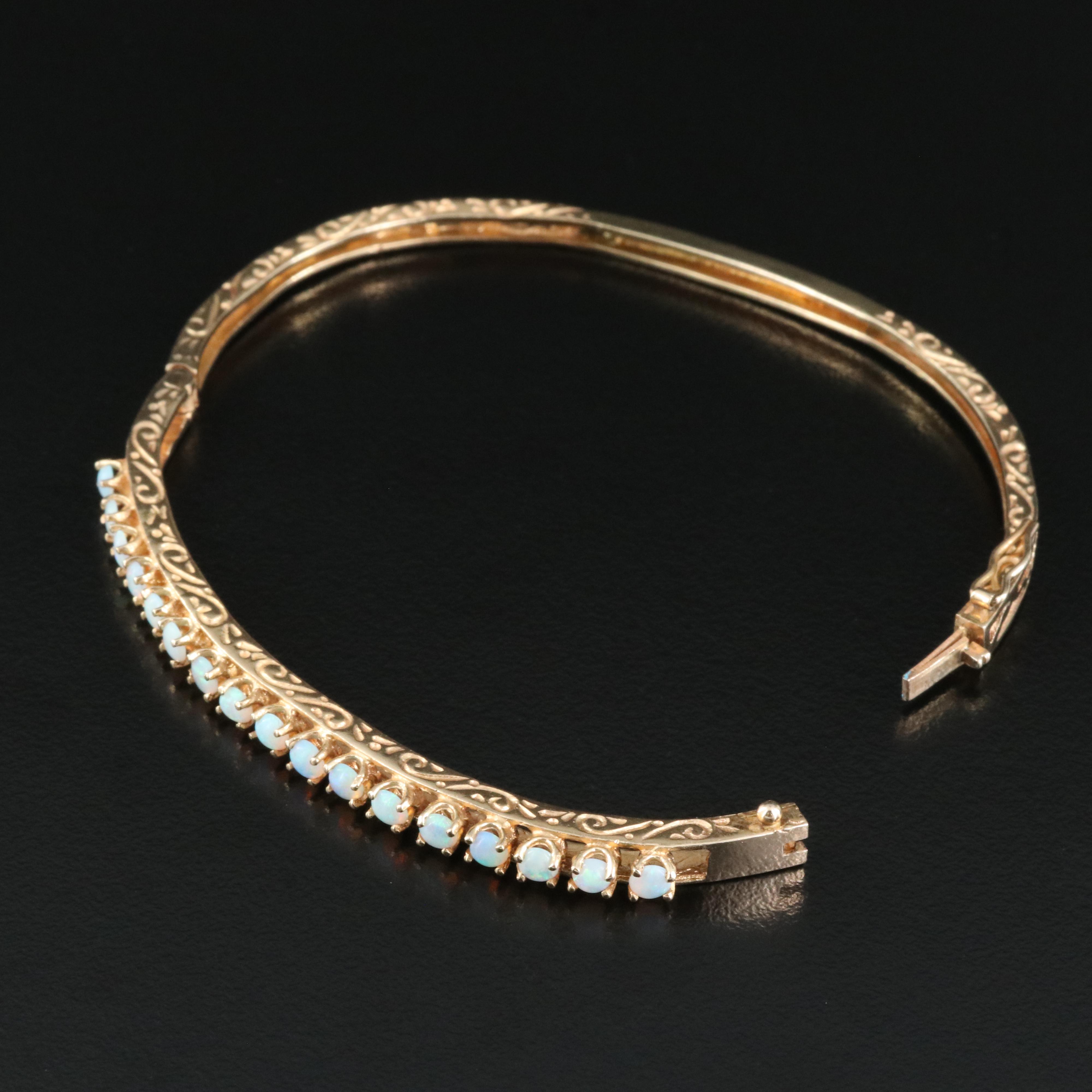 14K Opal Hinged Bangle