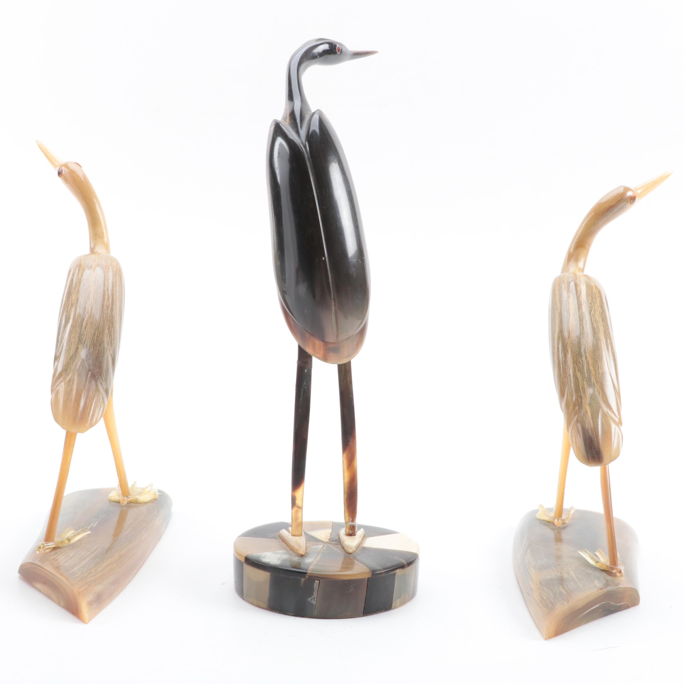 Hand-Carved Horn Heron Figurines