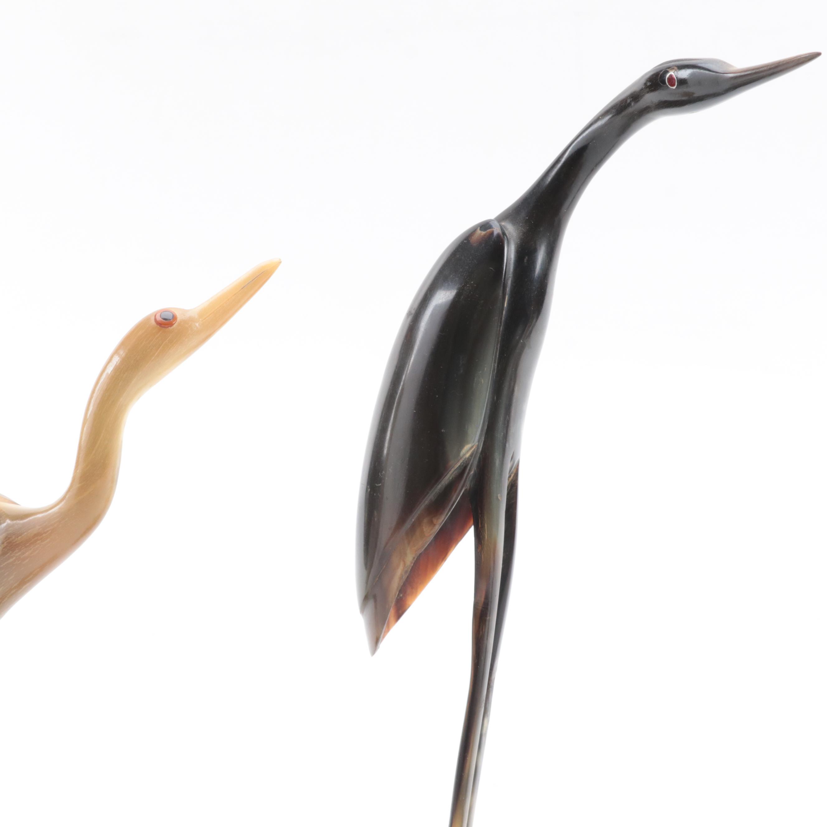 Hand-Carved Horn Heron Figurines