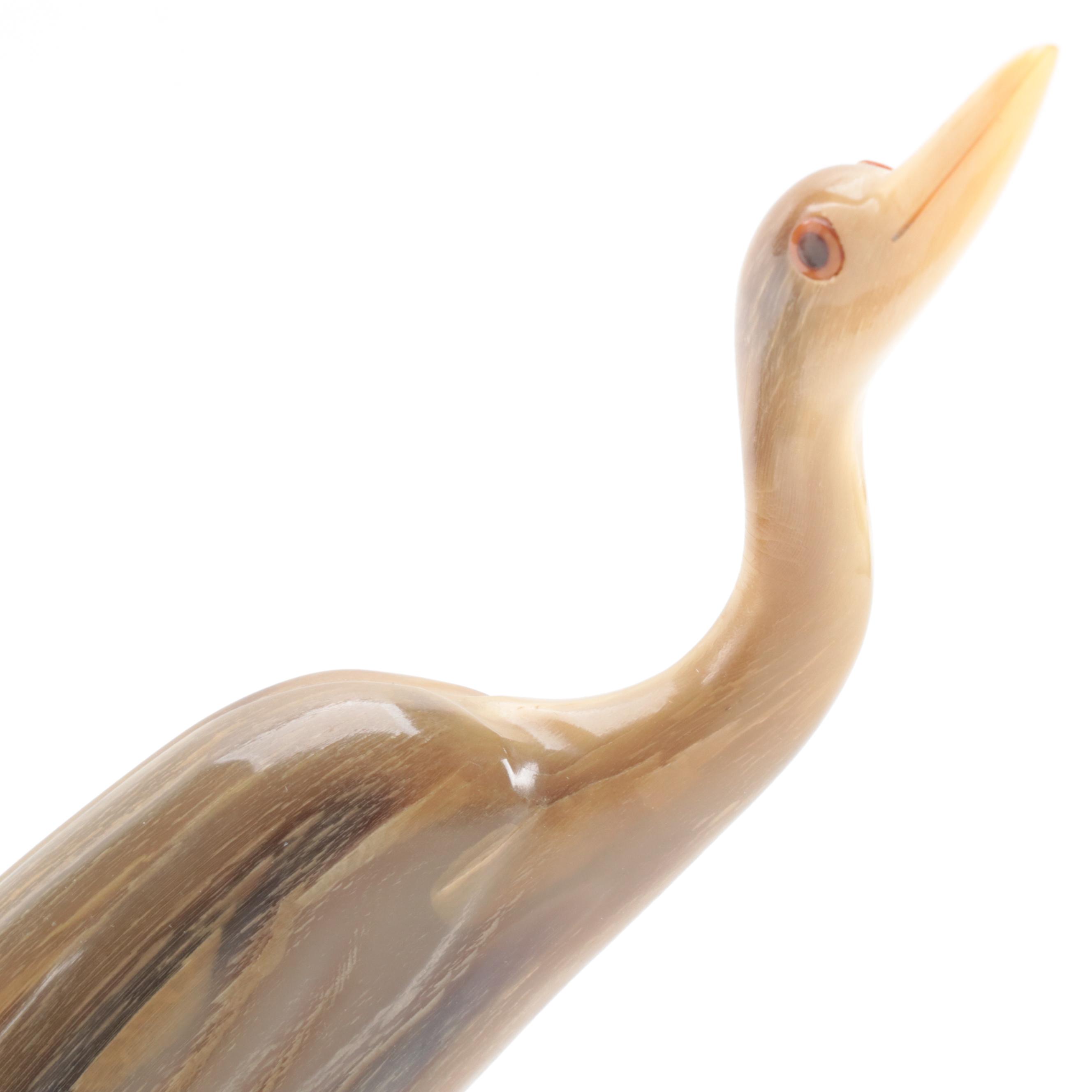 Hand-Carved Horn Heron Figurines