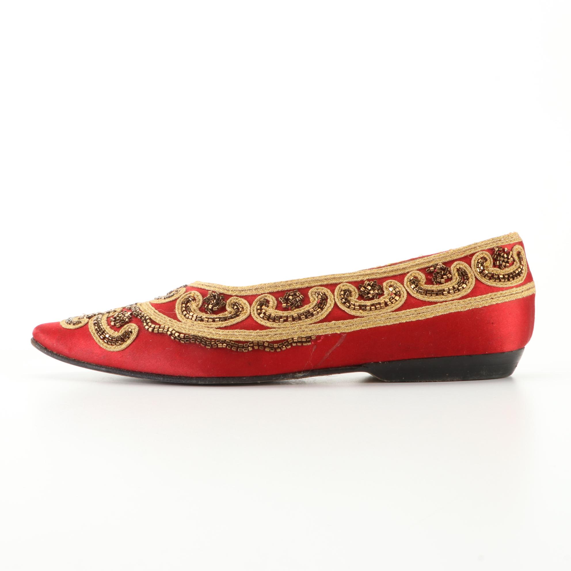 Prada Beaded Satin Flats with Embroidered Trim