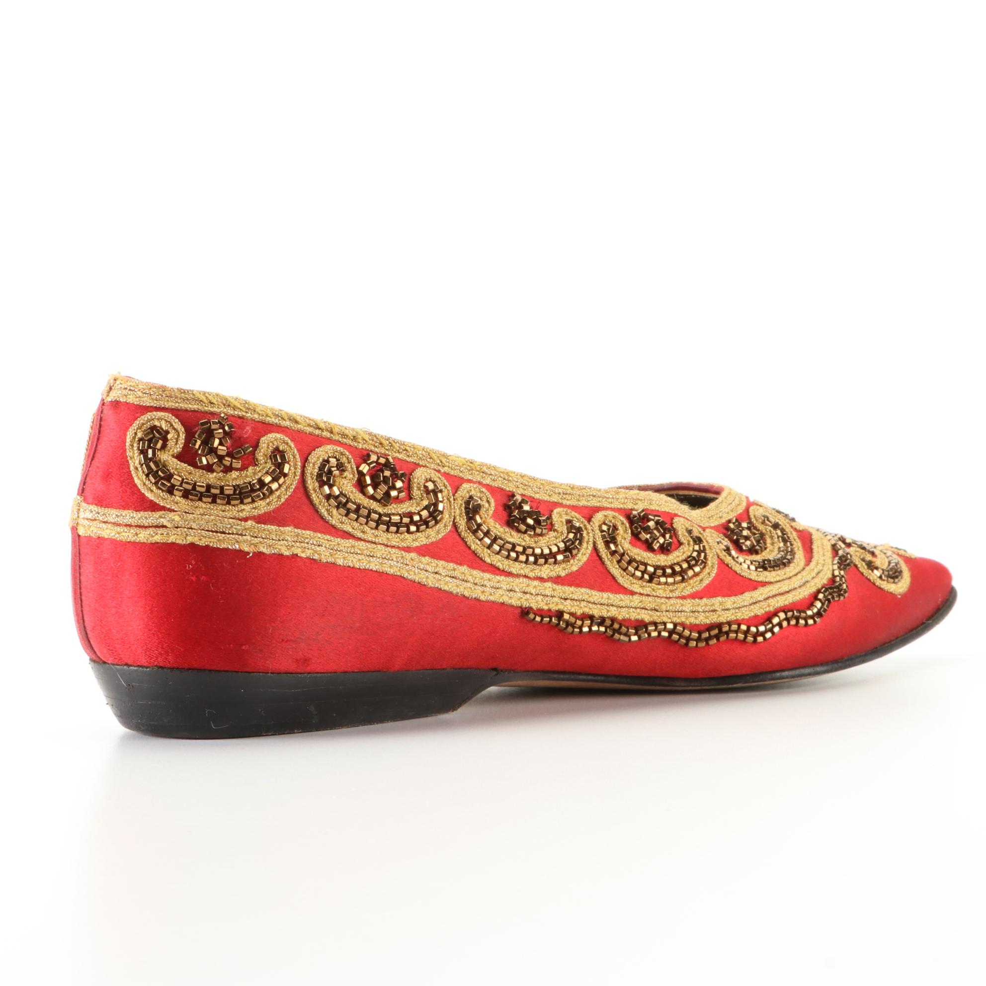 Prada Beaded Satin Flats with Embroidered Trim