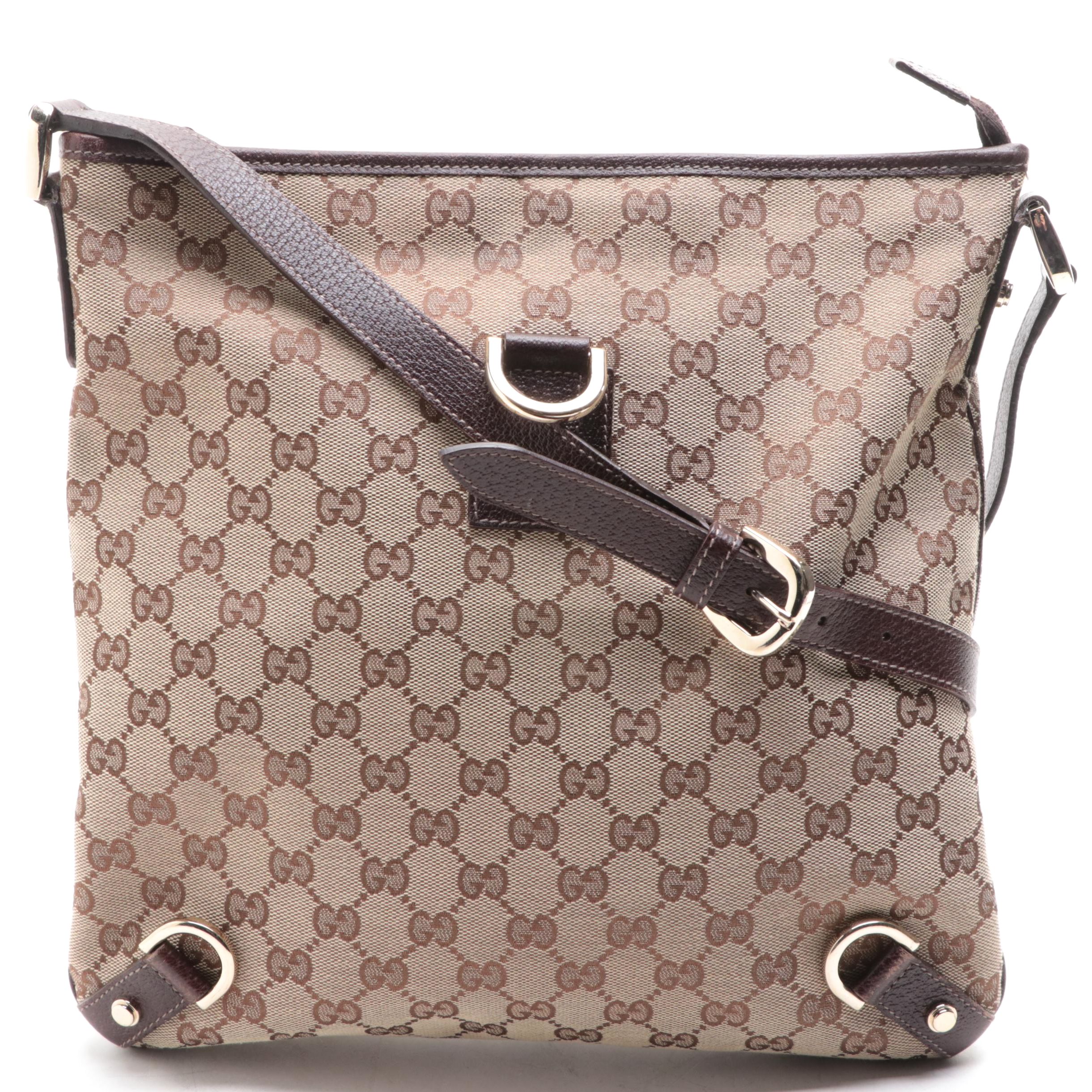 Gucci Abbey Flat Crossbody Bag in GG Canvas and Cinghiale Leather