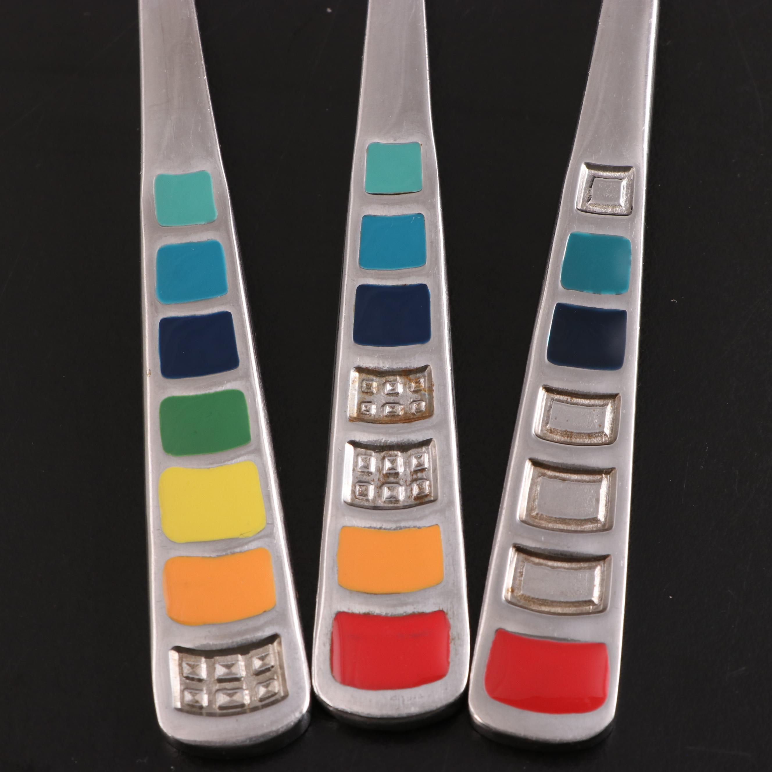 Fiesta Stainless Steel Flatware with Rainbow Enameled Handles