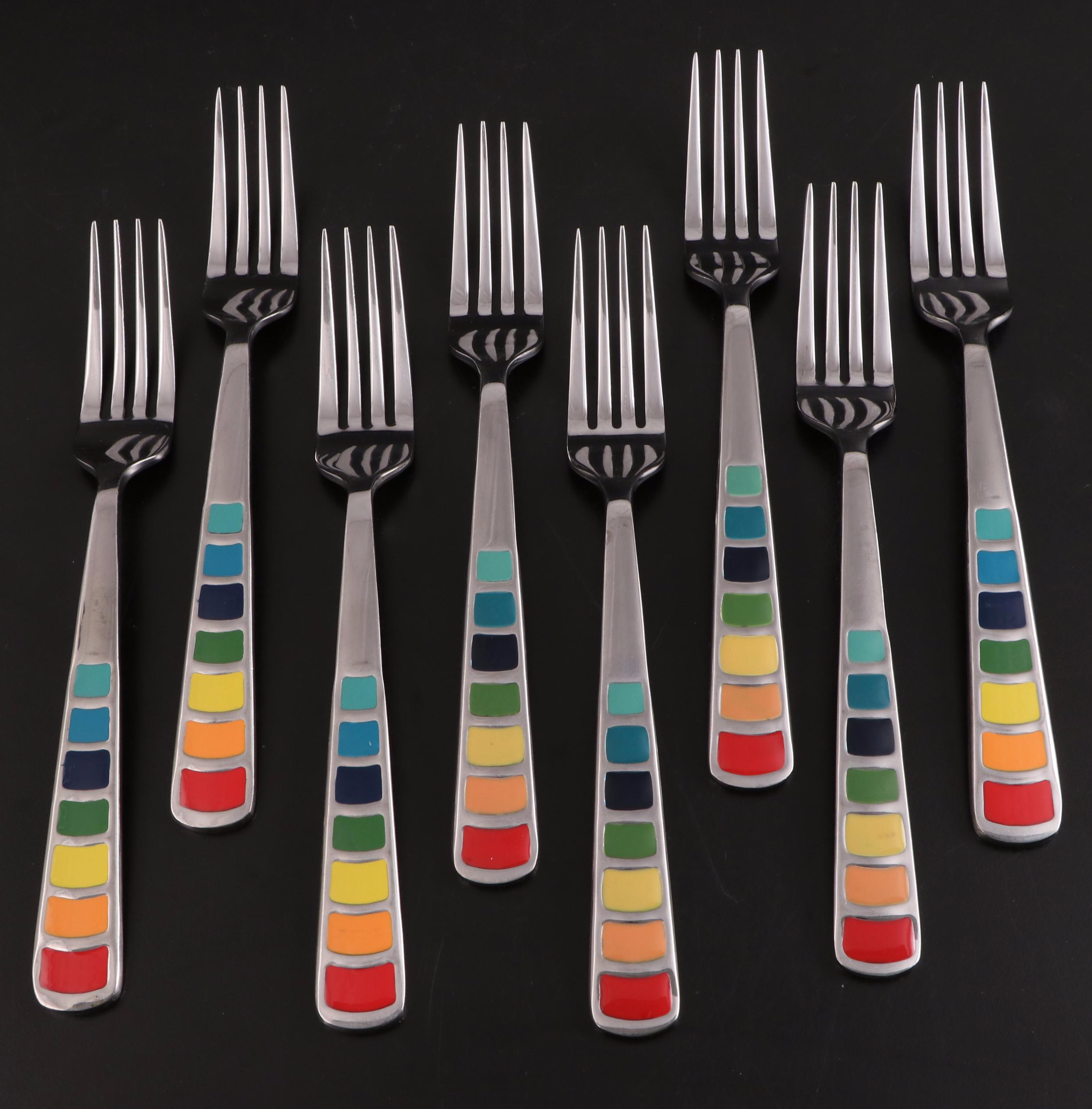Fiesta Stainless Steel Flatware with Rainbow Enameled Handles
