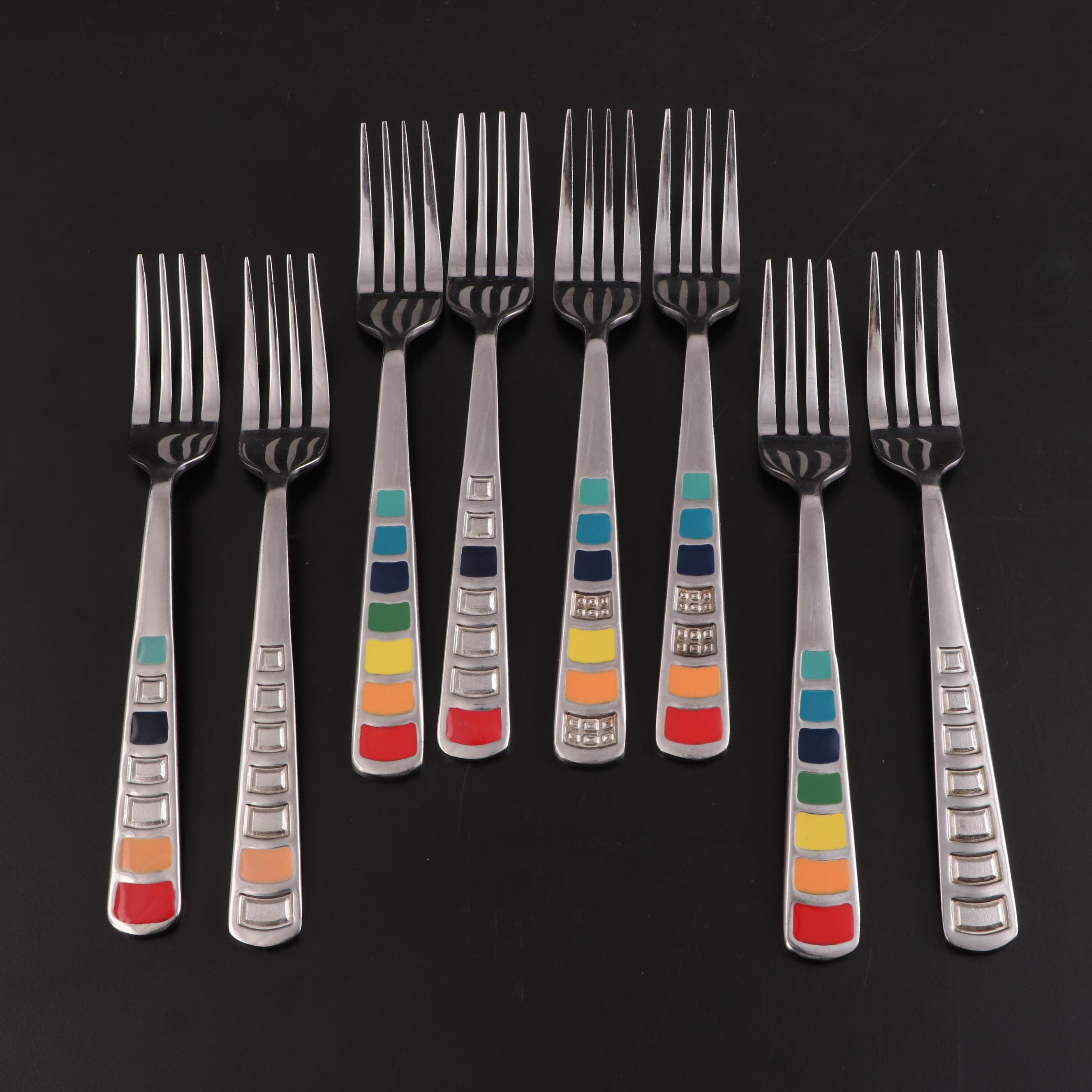 Fiesta Stainless Steel Flatware with Rainbow Enameled Handles