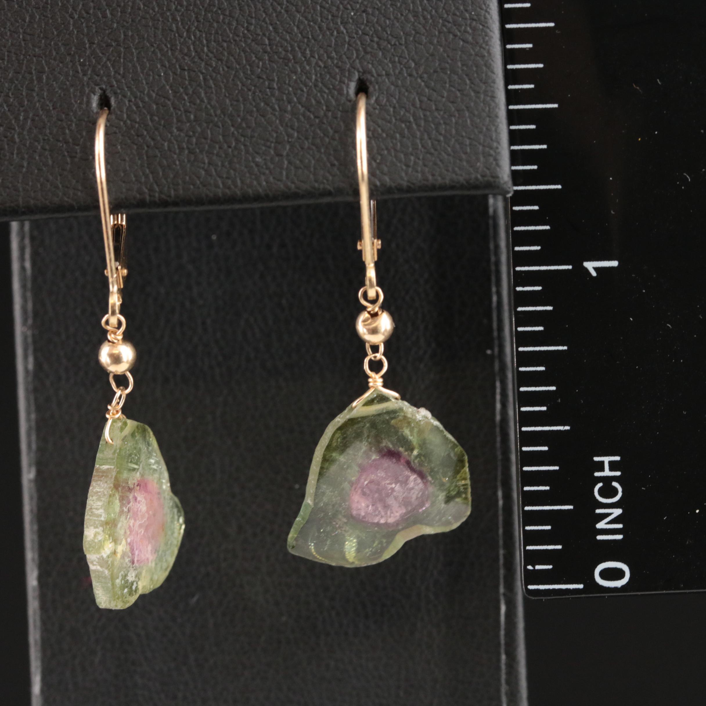 14K Watermelon Tourmaline Slice Earrings
