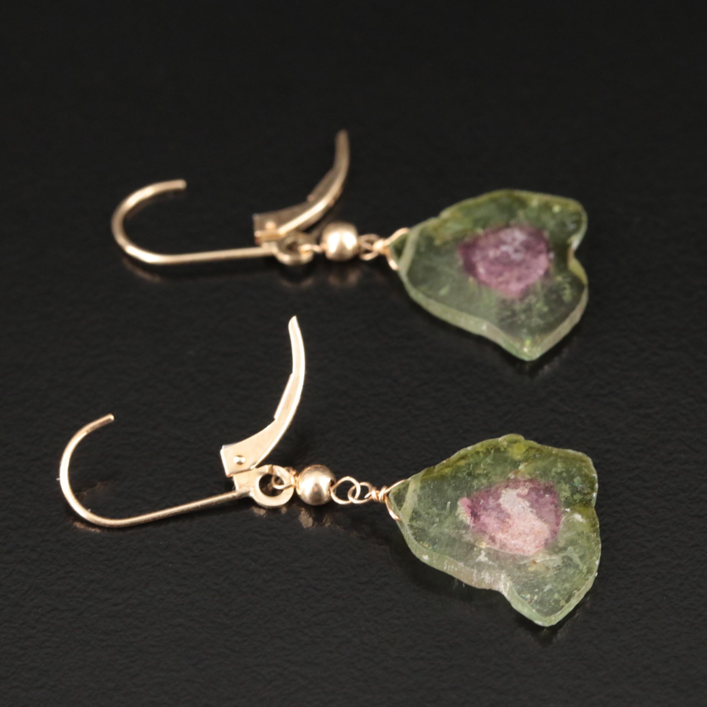 14K Watermelon Tourmaline Slice Earrings