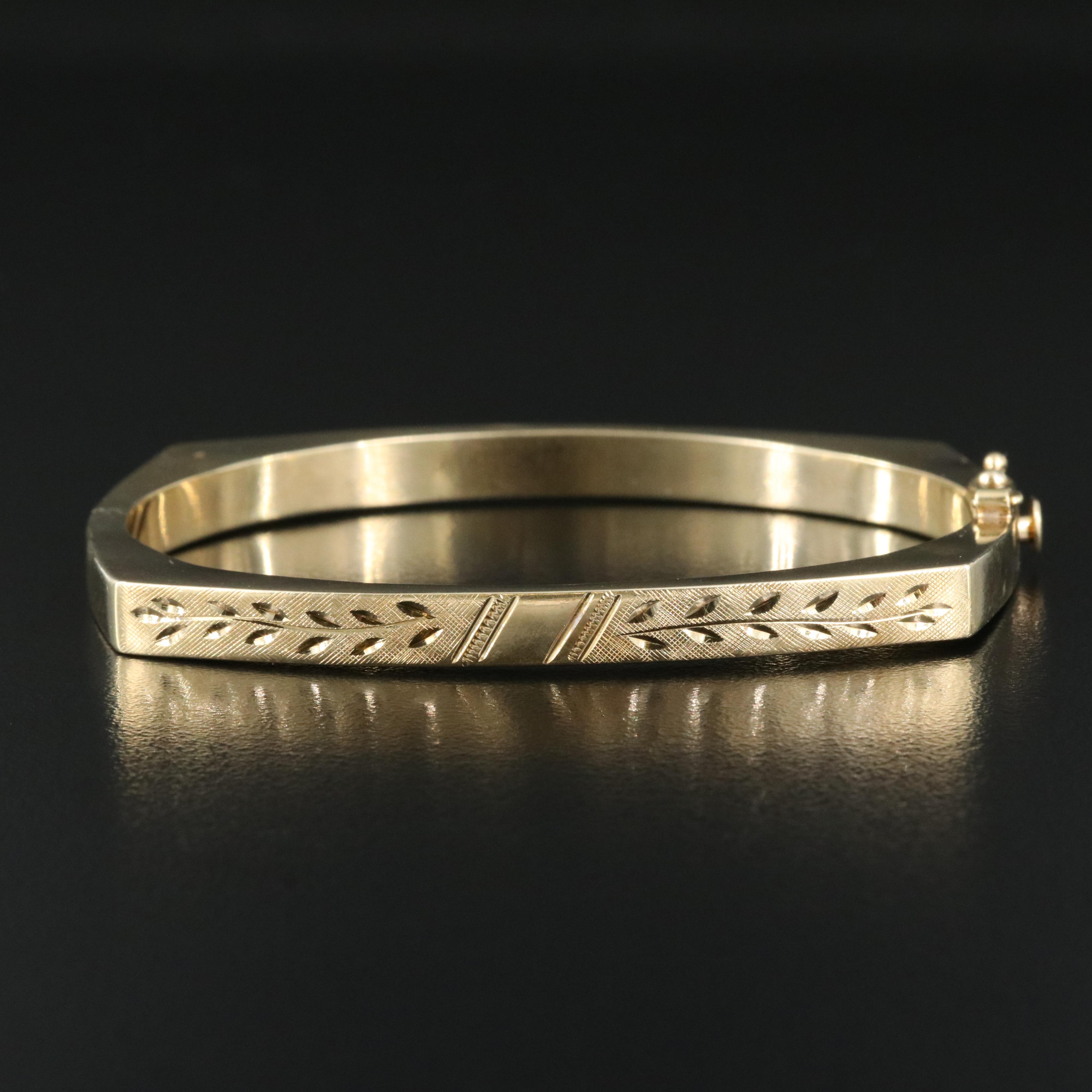 14K 14K Engraved Vine Square Bangle