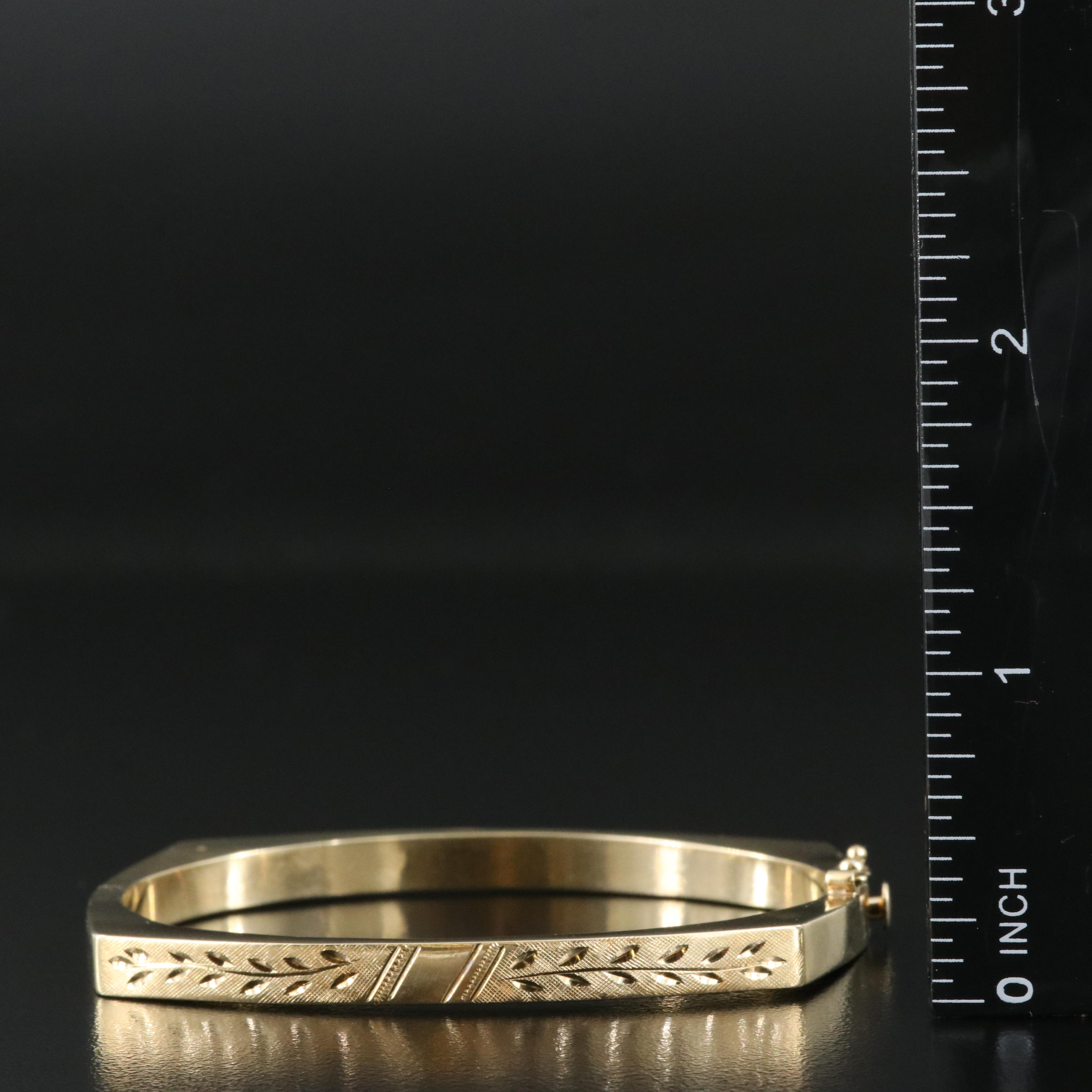 14K 14K Engraved Vine Square Bangle