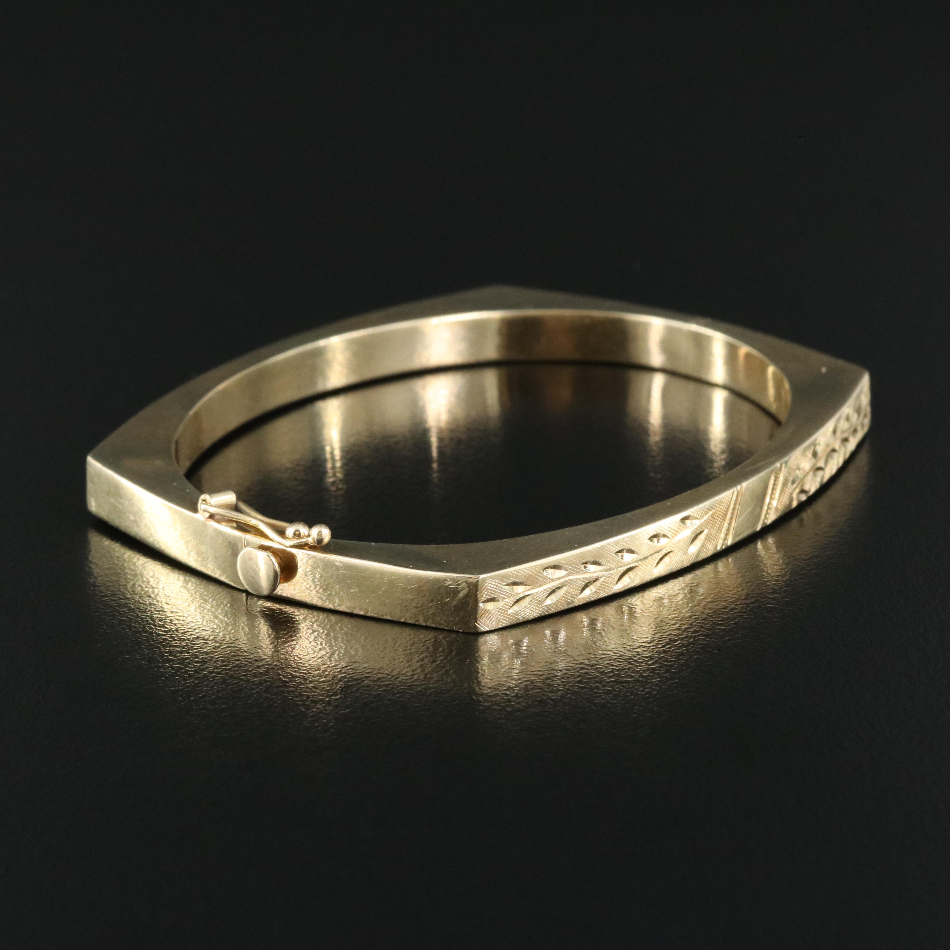 14K 14K Engraved Vine Square Bangle