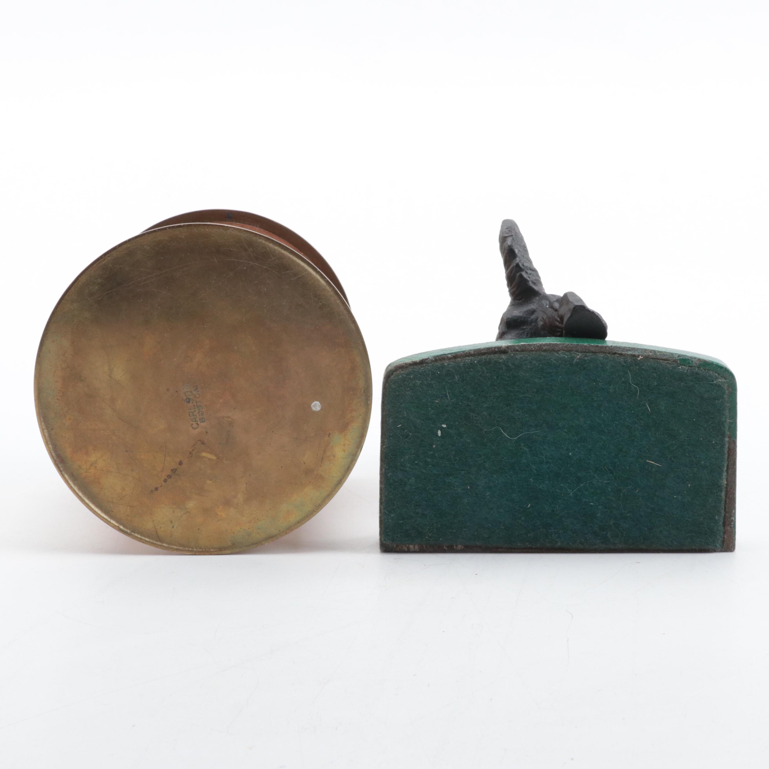 Carlson Brass and Copper Humidor with Scottish Terrier Door Stop and Table Lamp