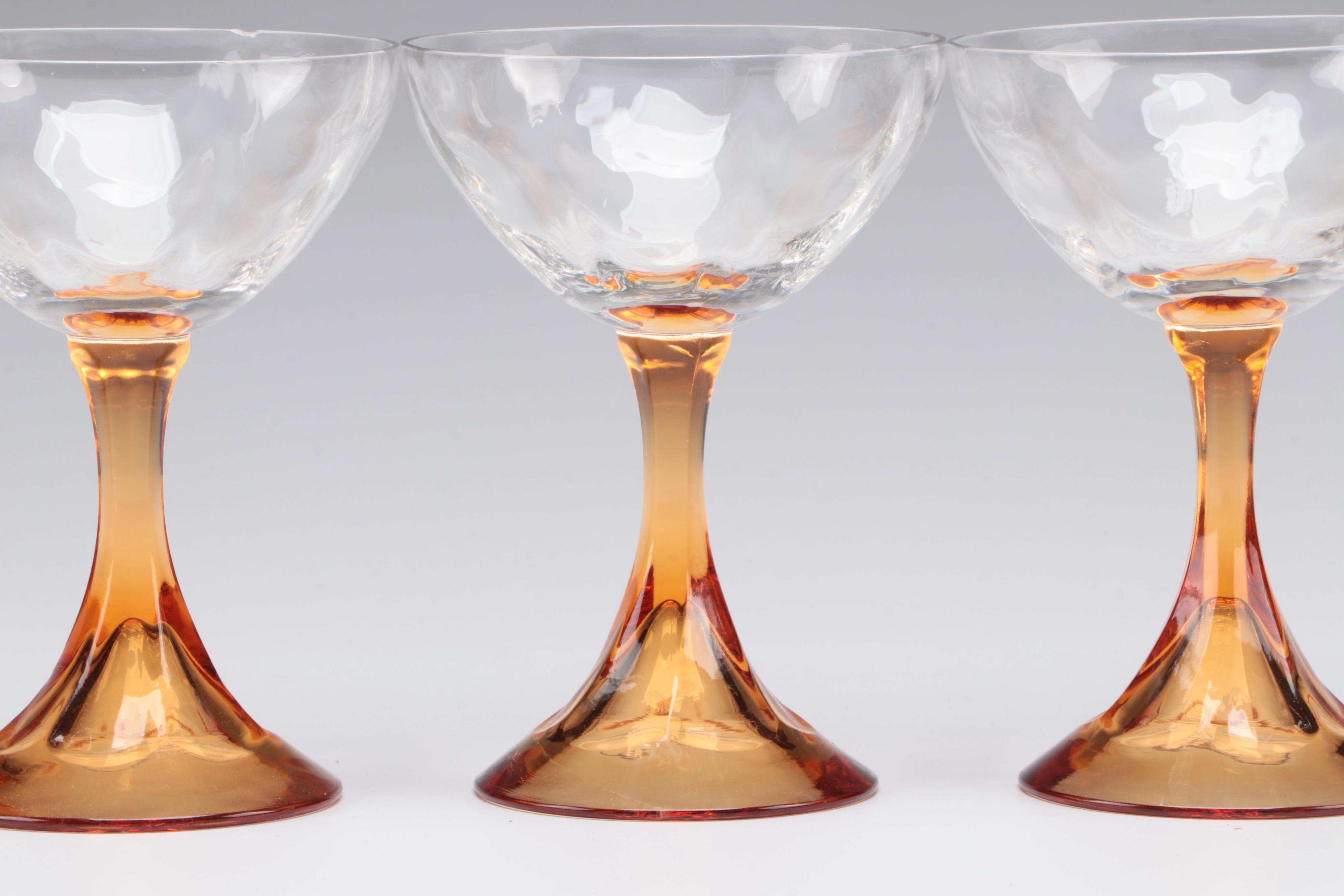 Glass Amber Stemmed Coupes
