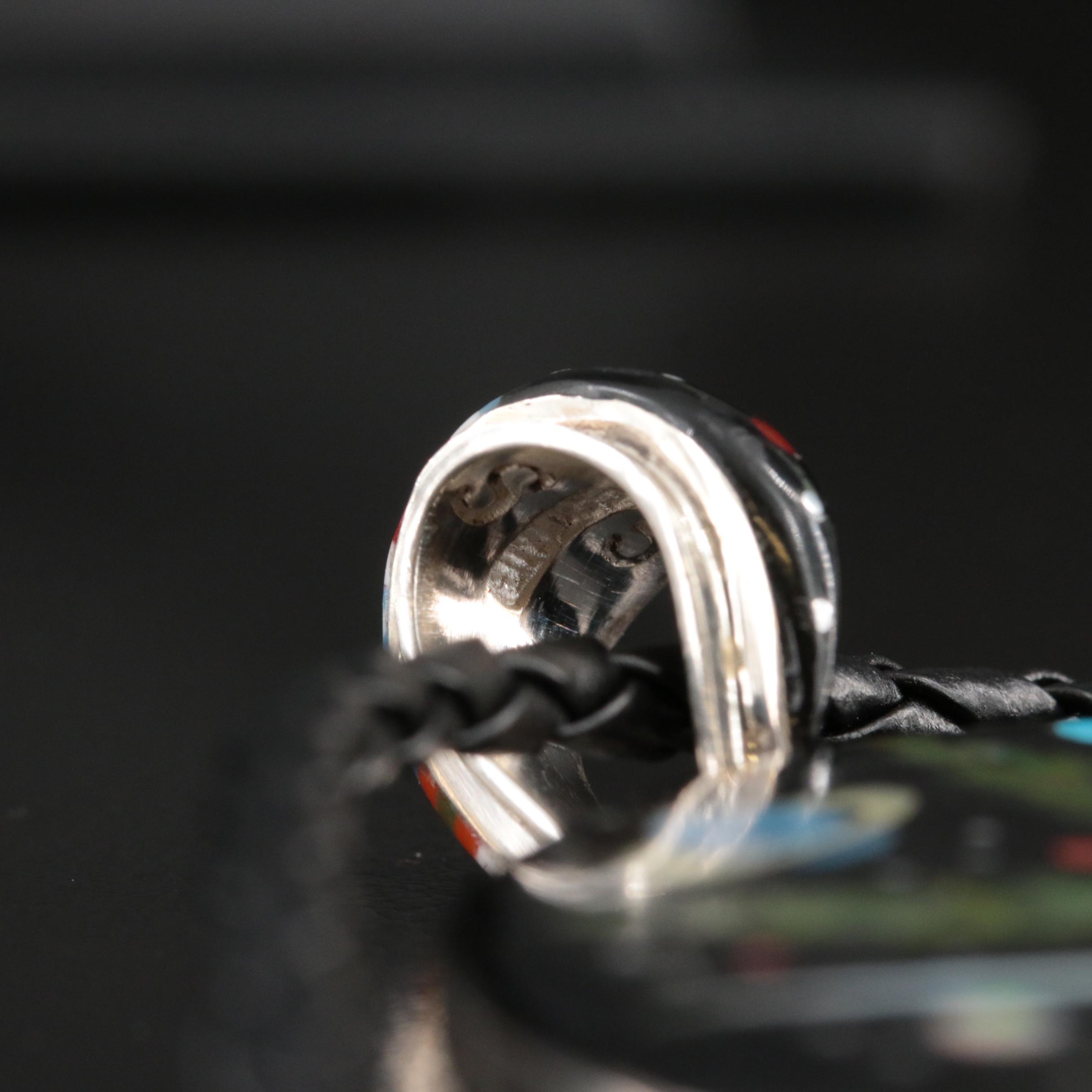 Sterling Reversible Kachina and Cannabis Leaf Inlay Pendant