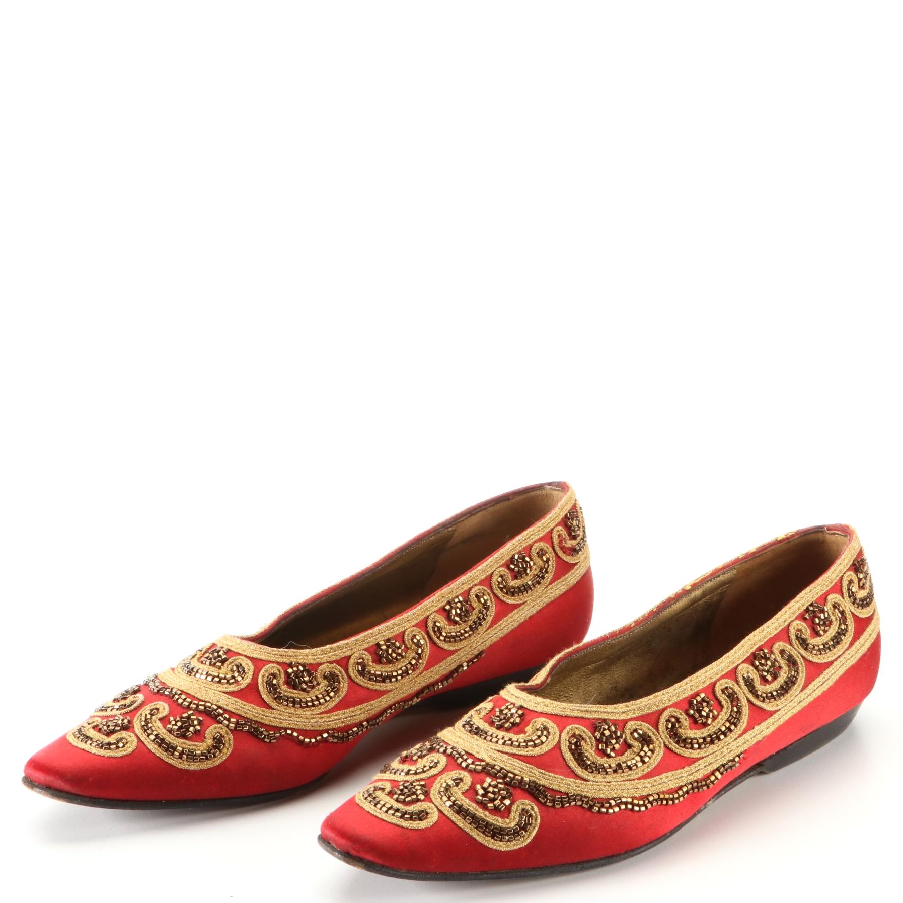 Prada Beaded Satin Flats with Embroidered Trim