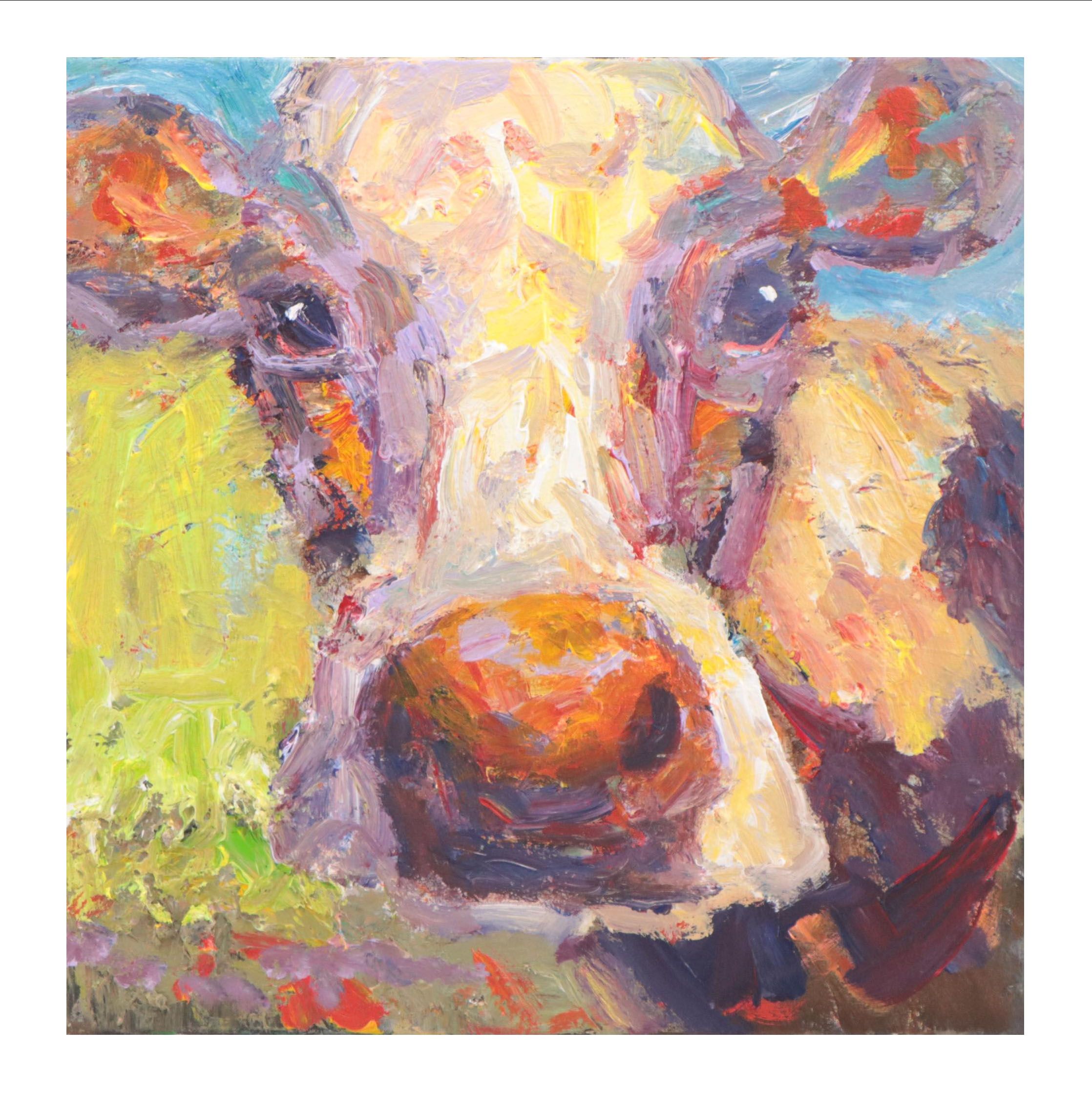Elle Raines Acrylic Painting of Cow, 21st Century