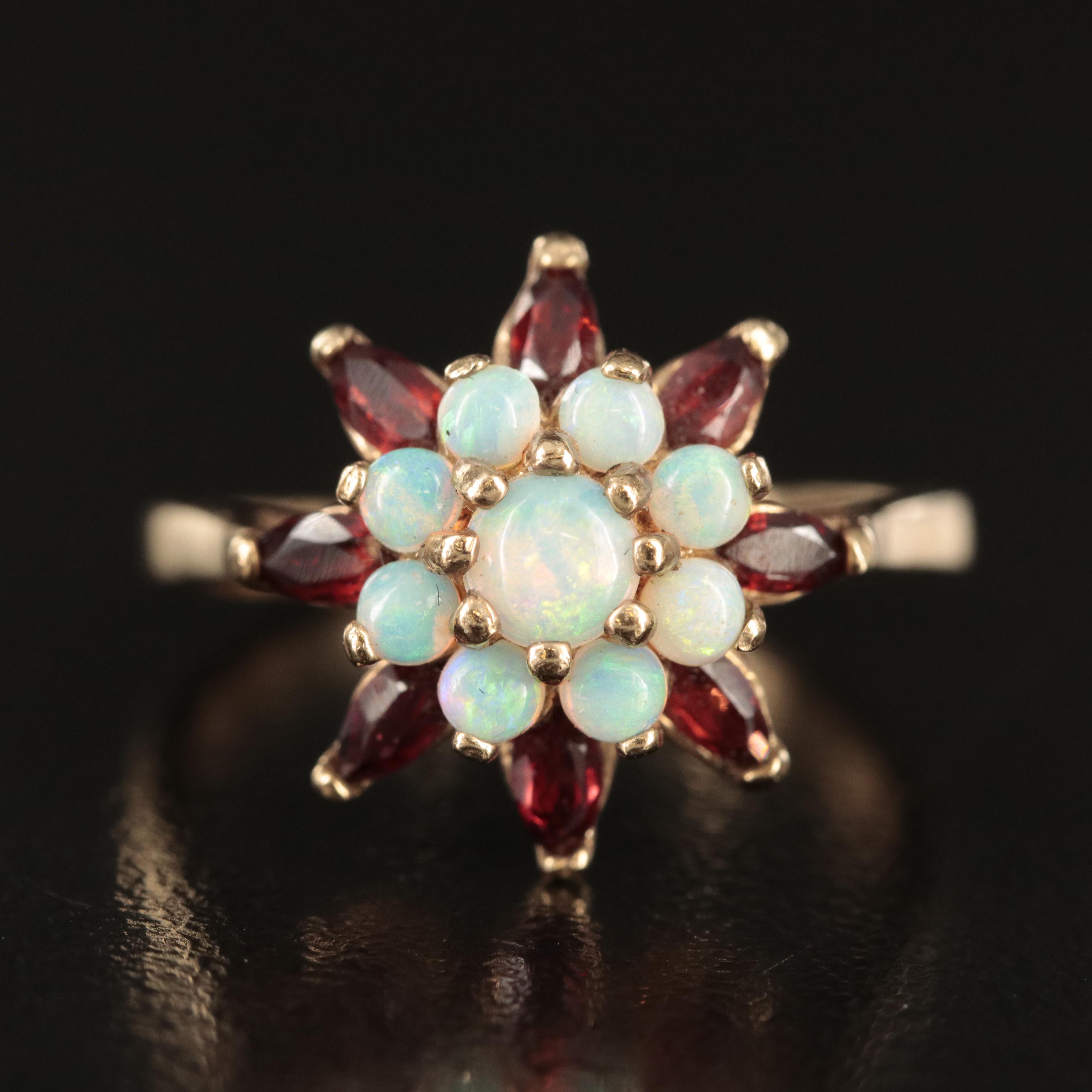 10K Opal and Garnet Ring