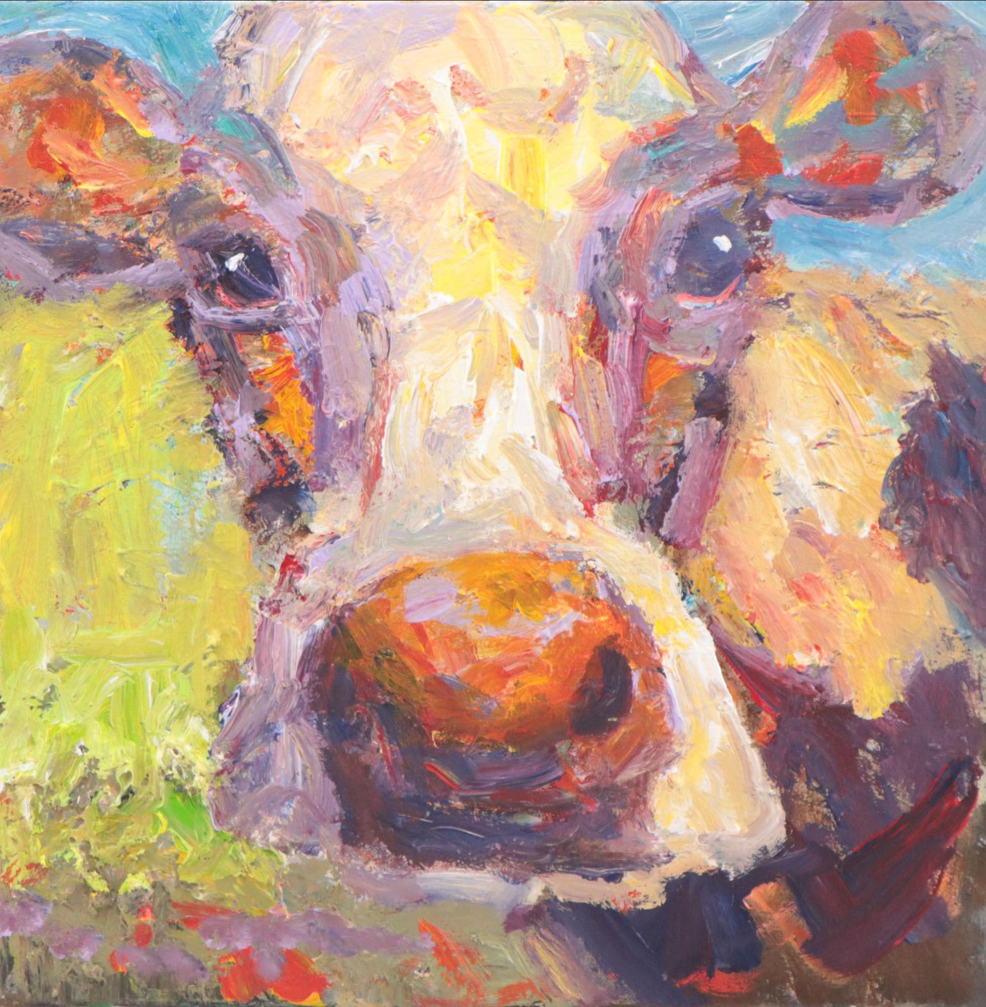 Elle Raines Acrylic Painting of Cow, 21st Century