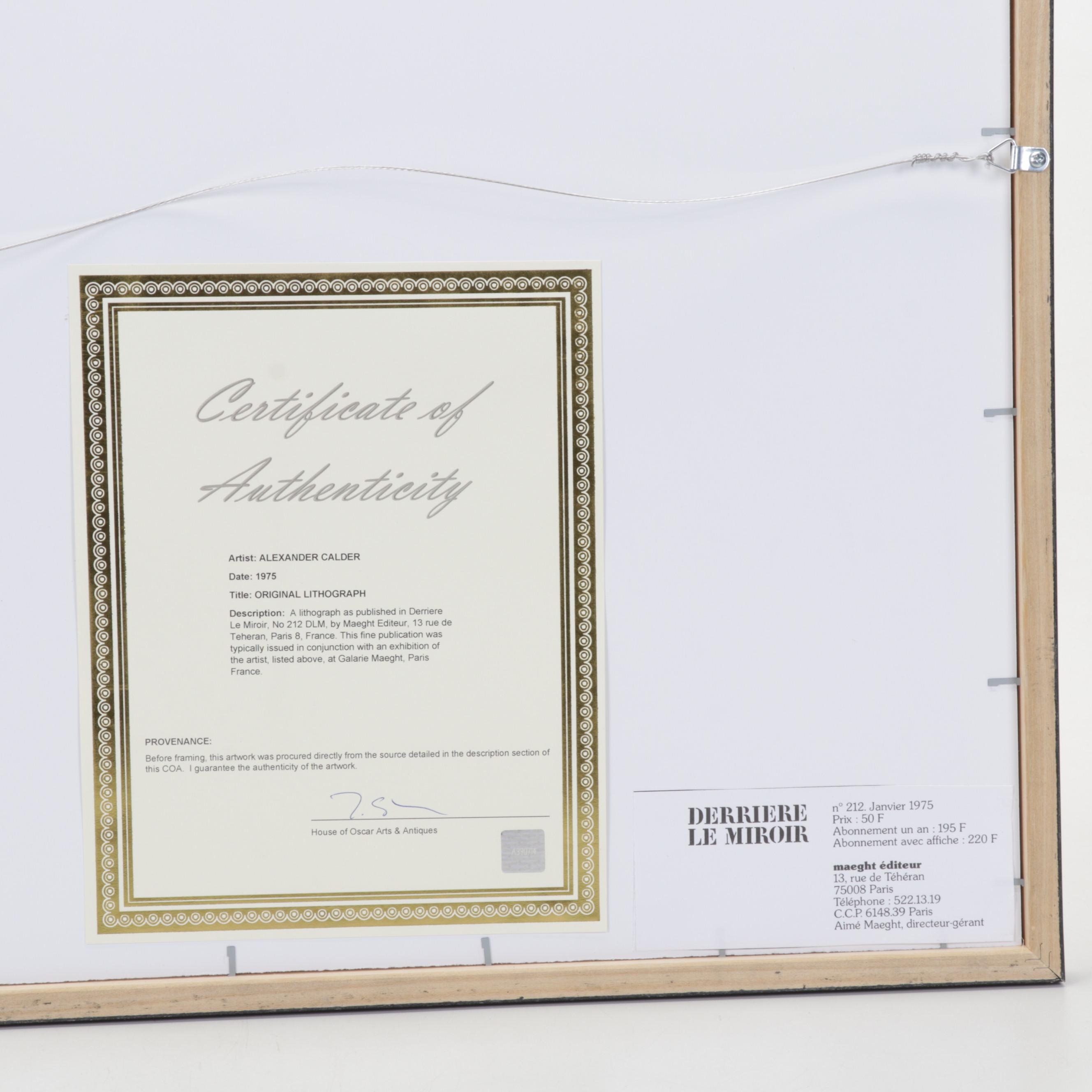 Alexander Calder Double-Page Color Lithograph for "Derrière le Miroir," 1975