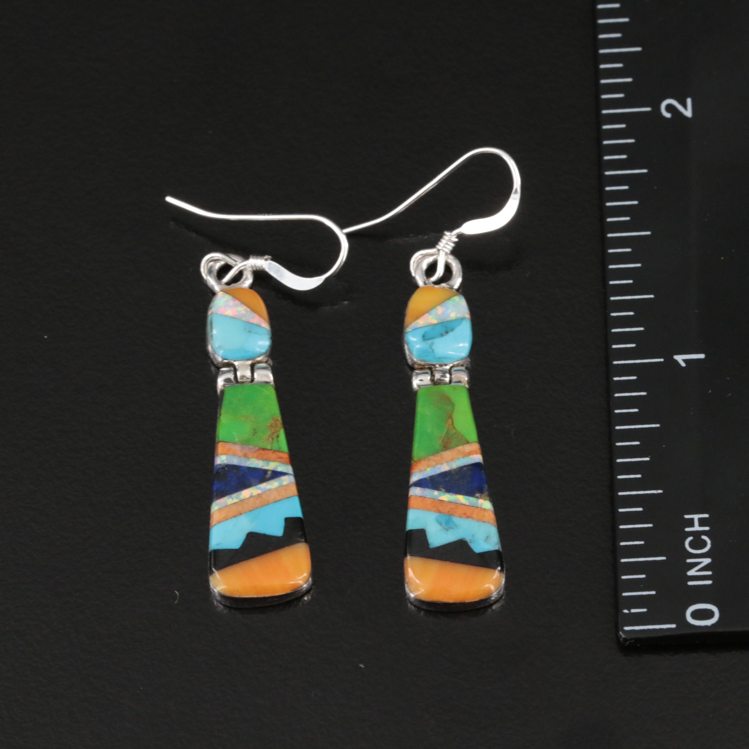 Sterling Lapis Lazuli, Turquoise and Opal Necklace and Earrings Set