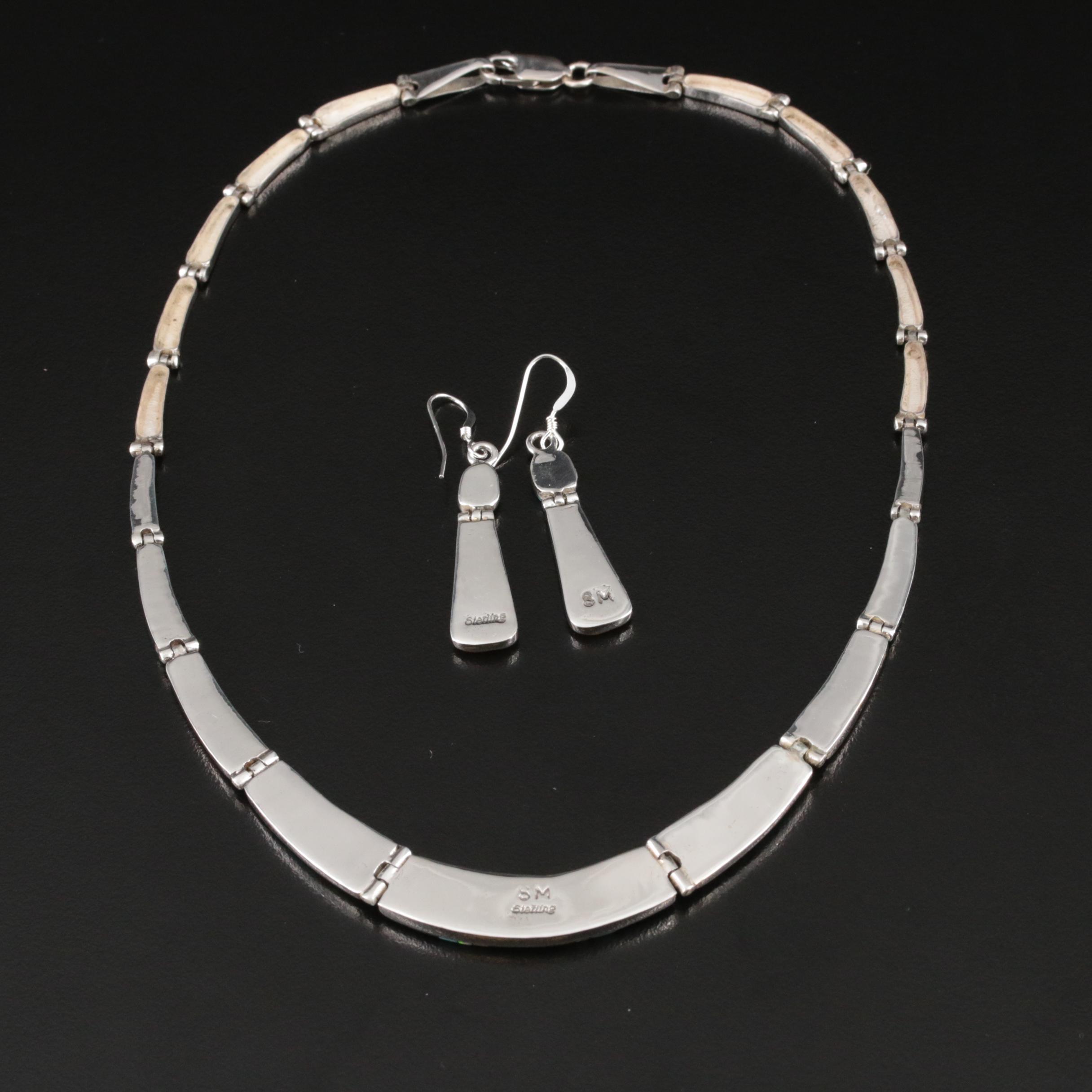 Sterling Lapis Lazuli, Turquoise and Opal Necklace and Earrings Set