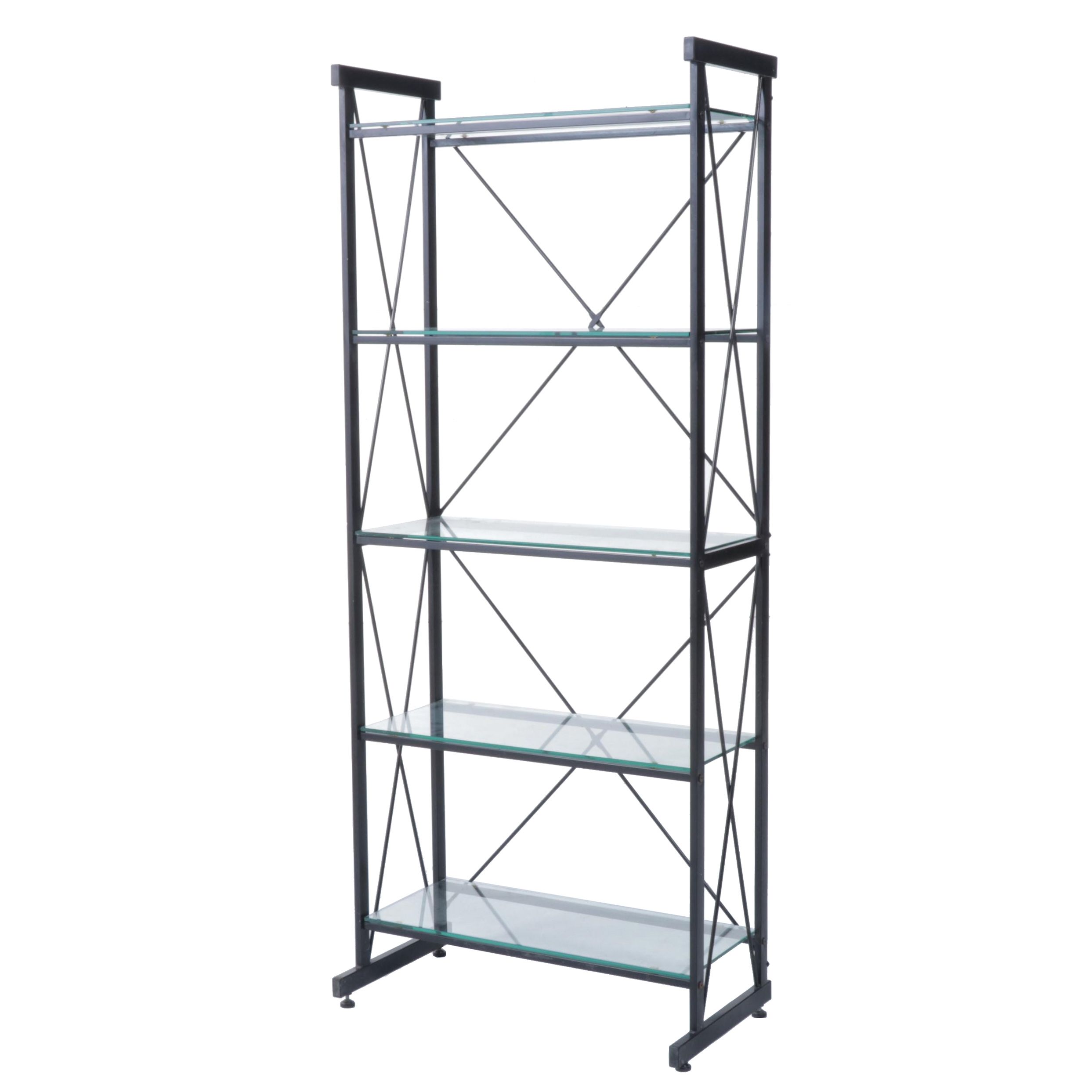 Industrial Five-Tier Bookcase with Glass Shelves