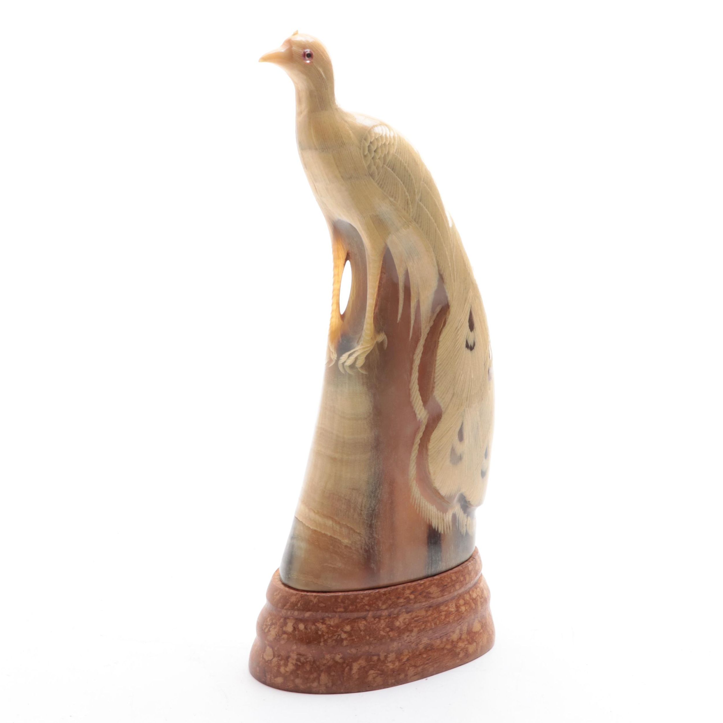 Thai Hand-Carved Horn Peacock Figure
